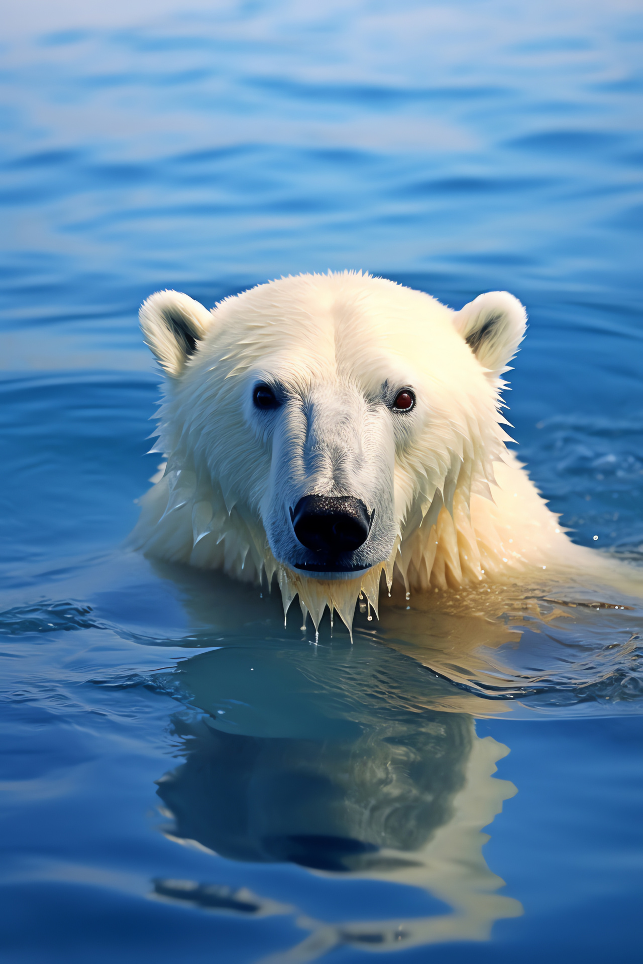 Polar Bear in Arctic, white fur, blue eyes, powerful aquatic mammal, frozen landscape, HD Phone Image
