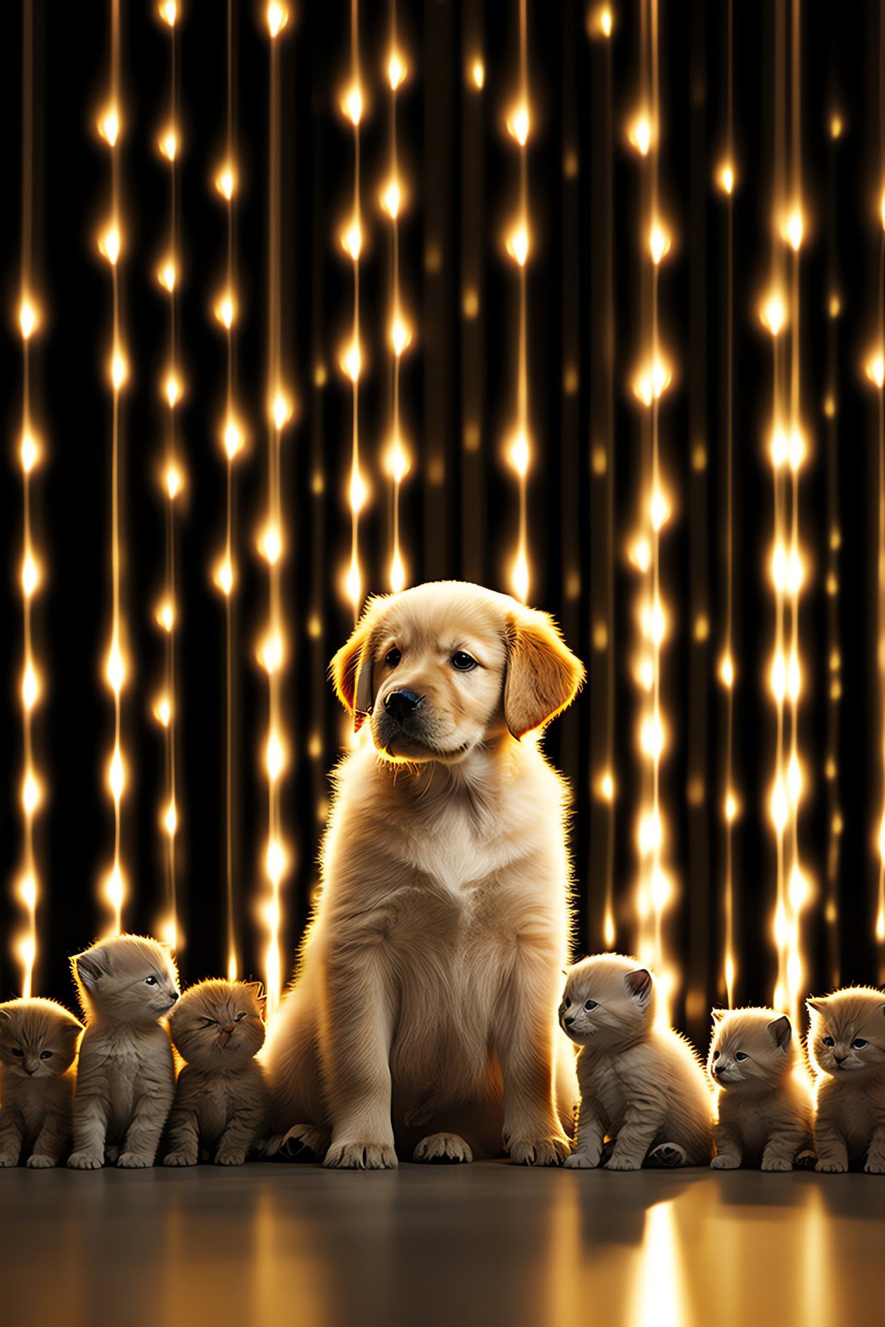Puppies and kittens, Golden Retriever, glowing lines, deep eyes, shiny fur, HD Phone Wallpaper