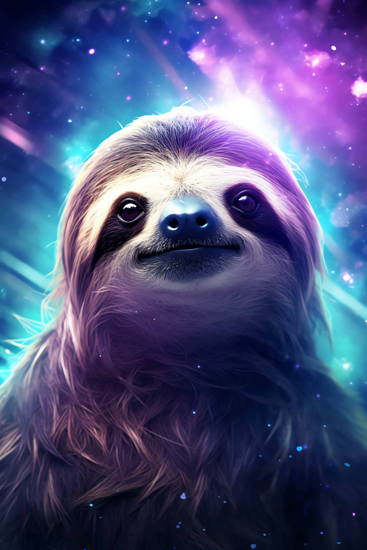 Space-themed Sloth, Cosmic creature design, Nebula-inspired pattern, Starry-eyed animal, Deep space aesthetic, HD Phone Image