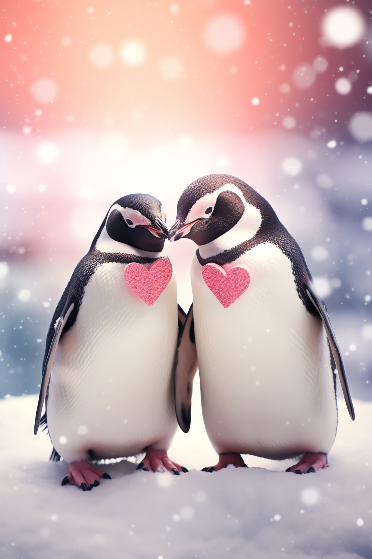 Arctic birds Valentine, Penguin elegance, Love accessory, Charming attire, Winter habitat, HD Phone Wallpaper