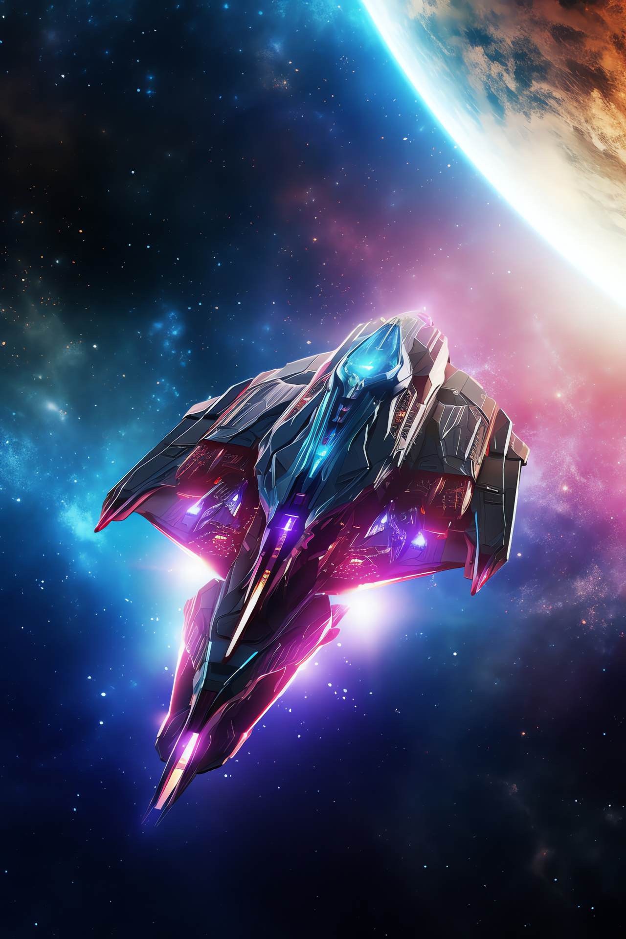 Interstellar craft, Aerodynamic design, Spacecraft aesthetic, Galactic exploration, Future technology, HD Phone Image