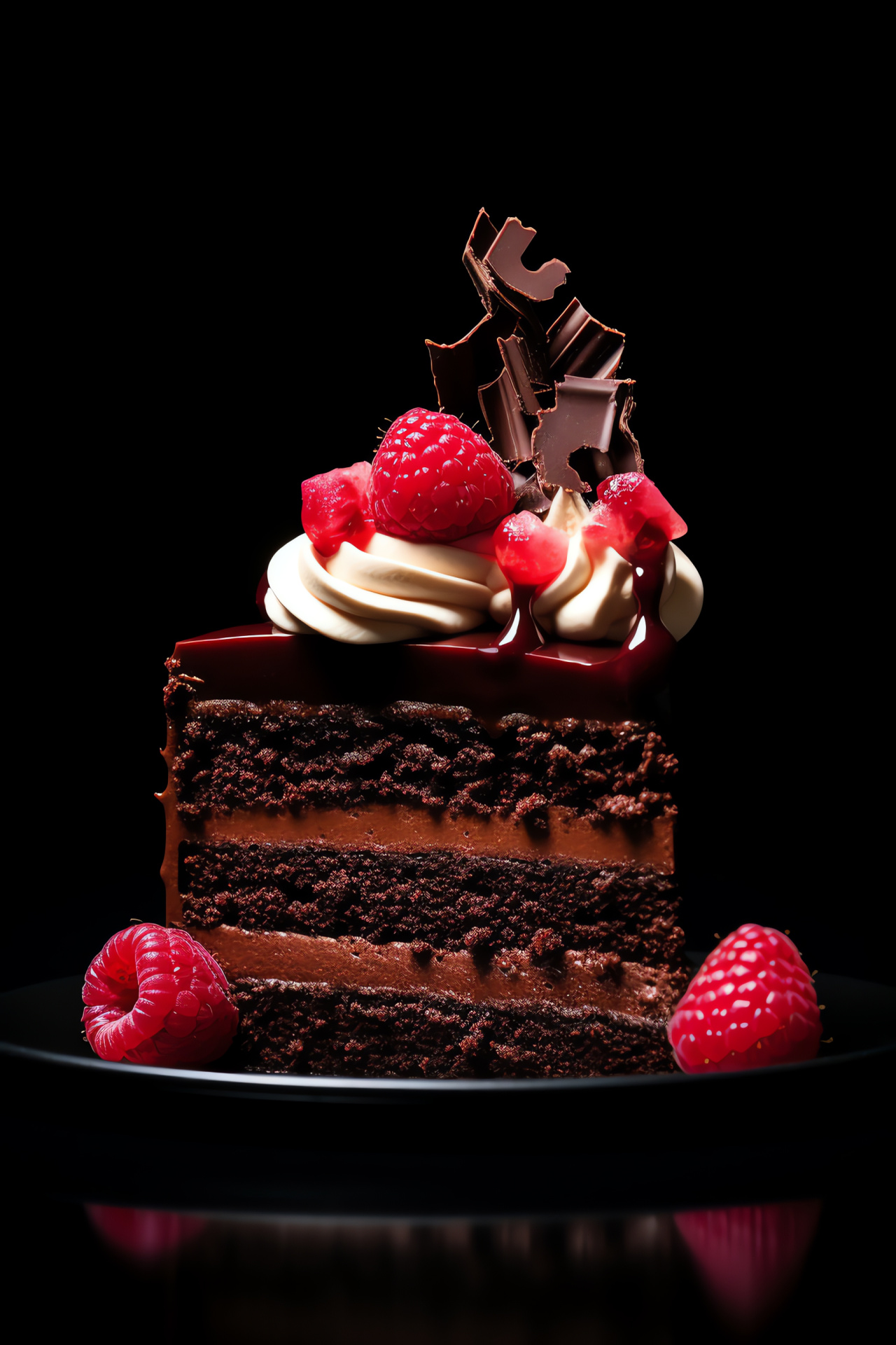 Rich chocolate cake, Dense confection, Moist cake layers, Luscious chocolate ganache, Light whipped topping, HD Phone Image