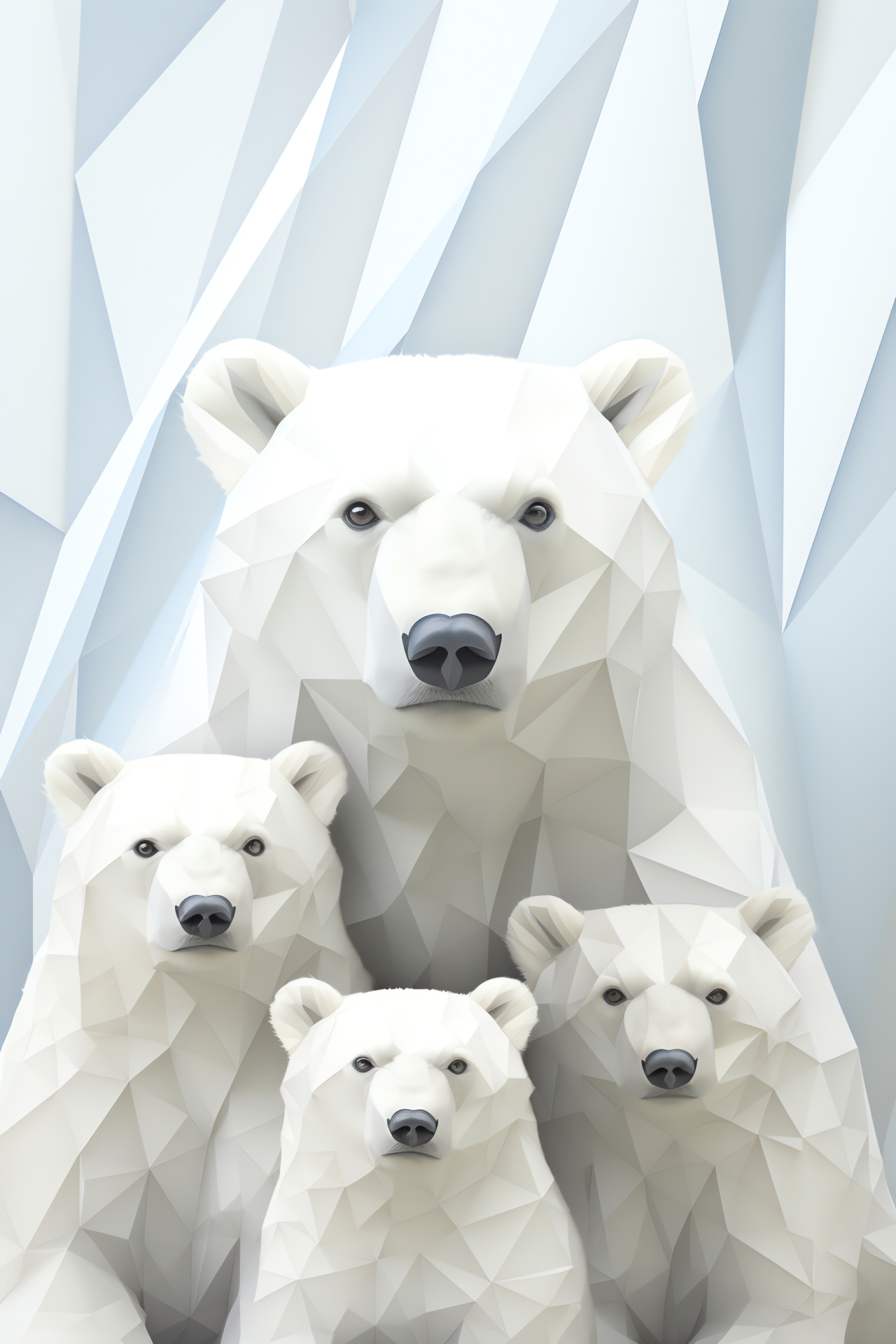 Polar Bear family, Arctic animal group, Northern species, Icy fur shades, Geometric design backdrop, HD Phone Wallpaper