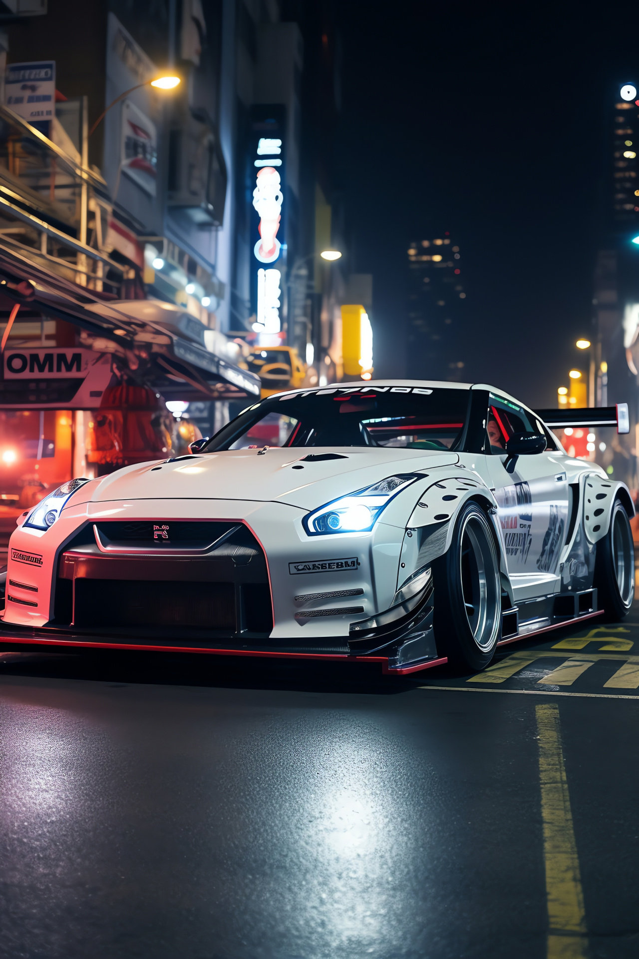 Nissan GTR Liberty Walk in Shibuya, Tokyo's vibrant nightlife, Japanese custom culture, Urban car aesthetics, Iconic crossing, HD Phone Image