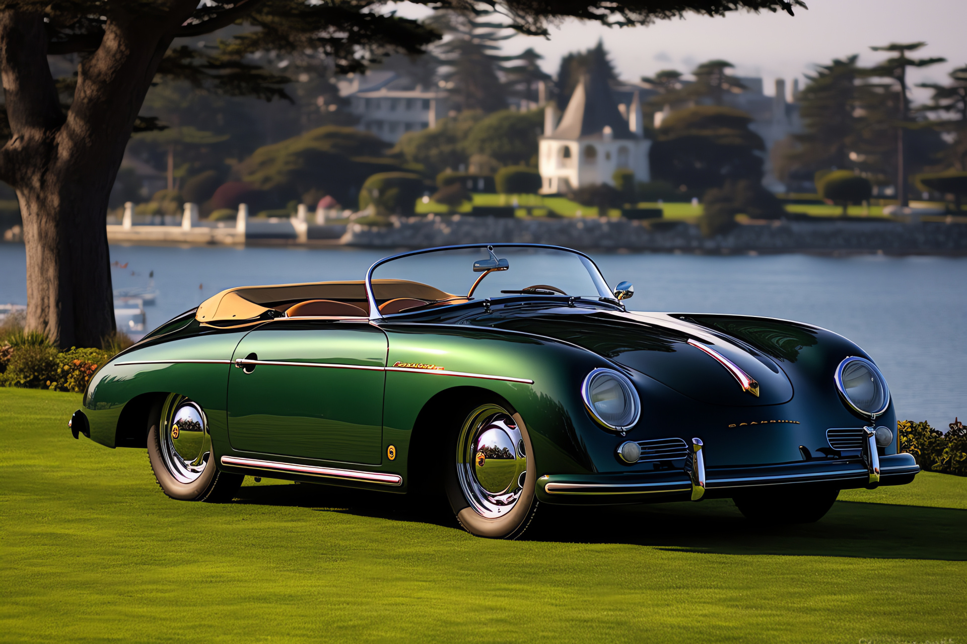 Porsche 356 classic elegance, Pebble Beach Concours, California heritage events, Sunlit chrome finishes, Collectible luxury, HD Desktop Image