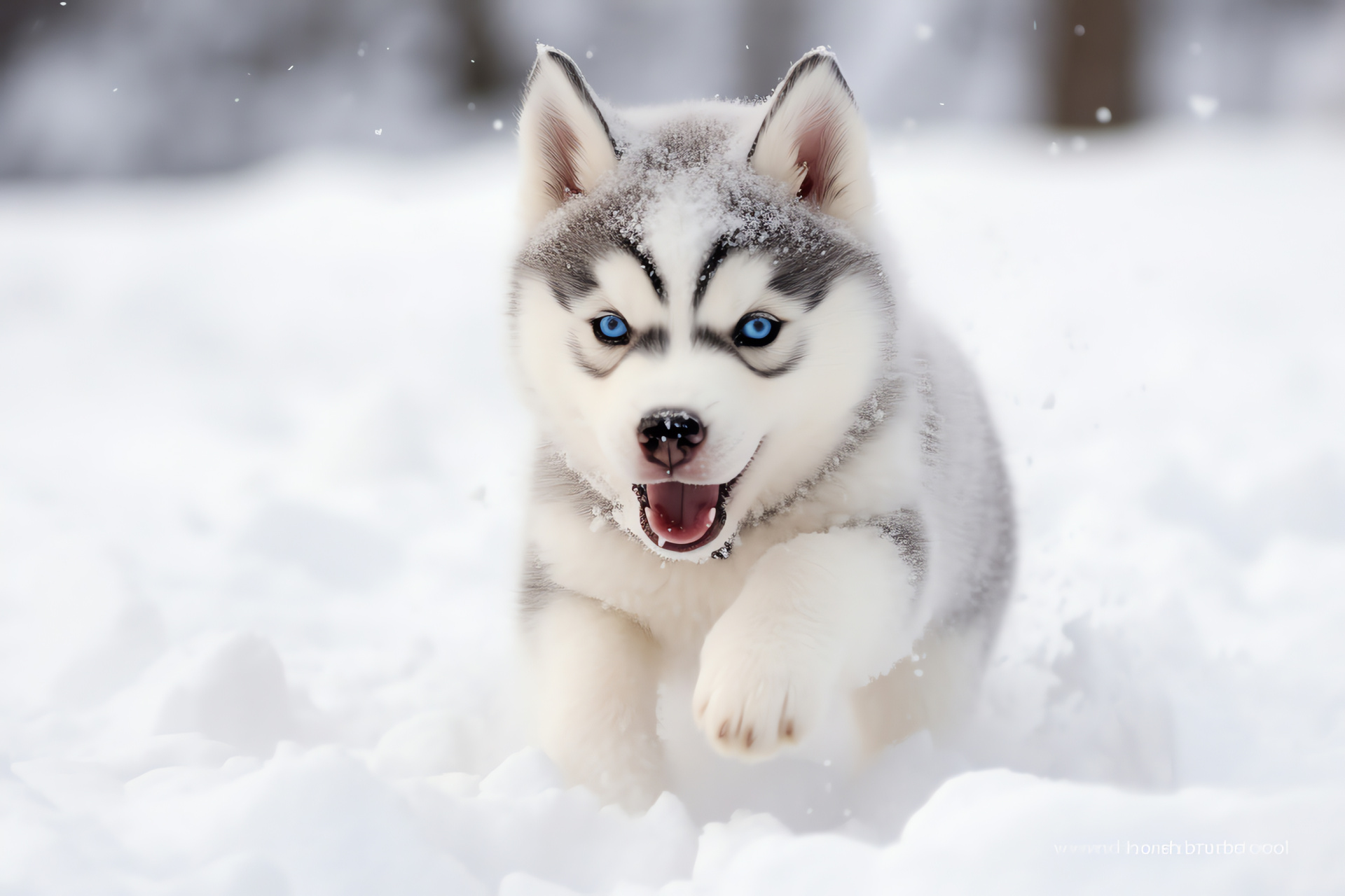 Siberian Husky puppy, snowy environment, white fur, gray color, cold climate breed, HD Desktop Wallpaper