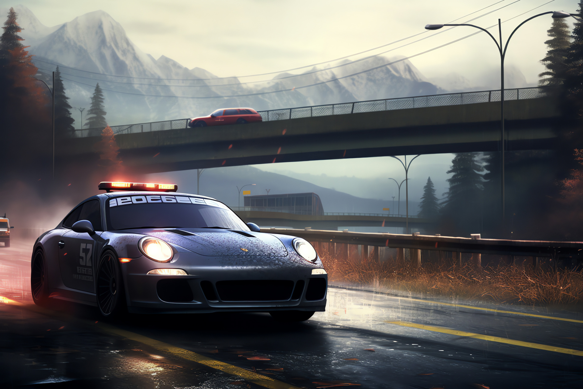 NFS police barricades, Urban chase, Gaming action, Suspense, Racer's obstacle, HD Desktop Wallpaper