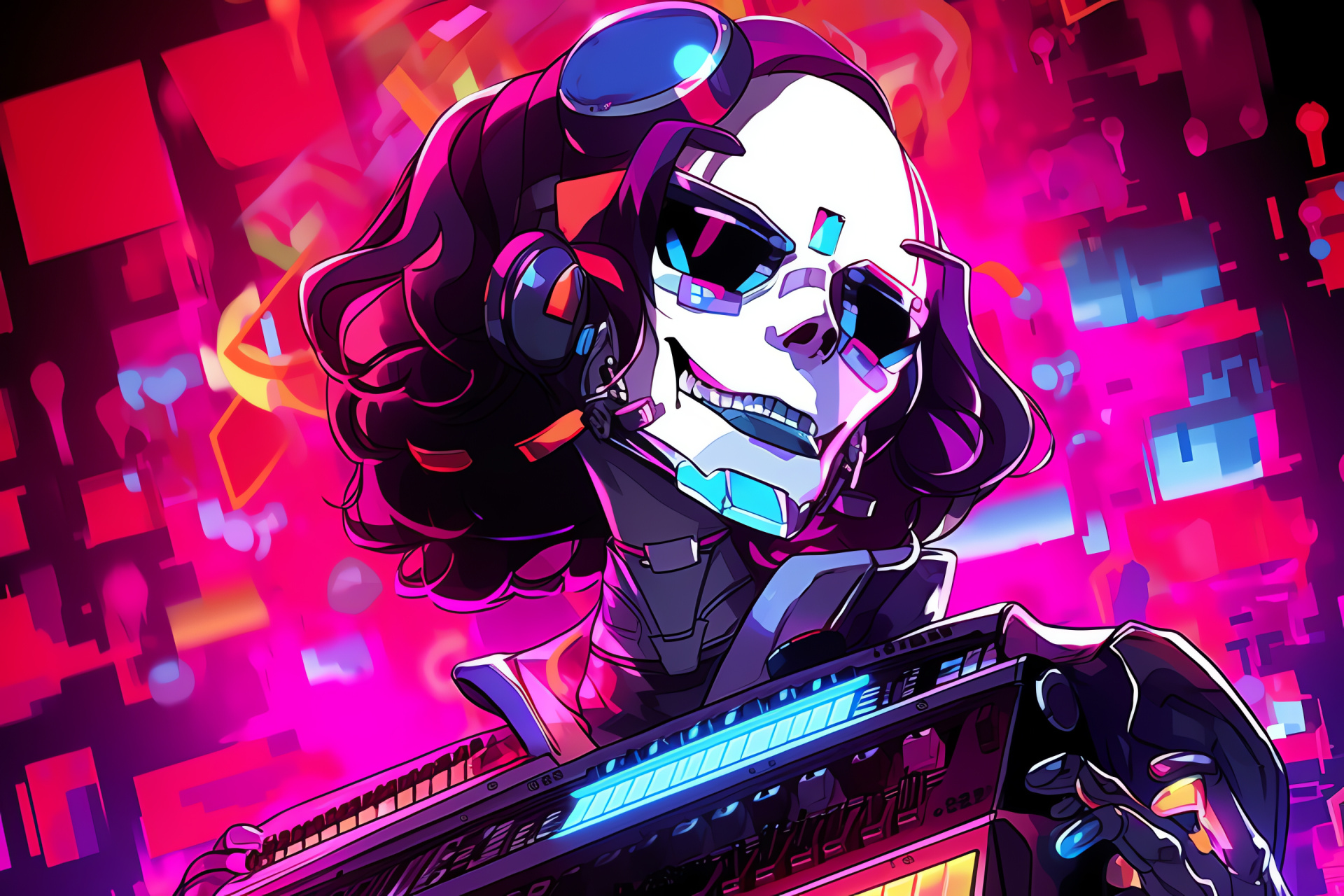 Undertale character Mettaton, HD stage presence, Robot performer, Glowing neon effect, Singing accessory, HD Desktop Image