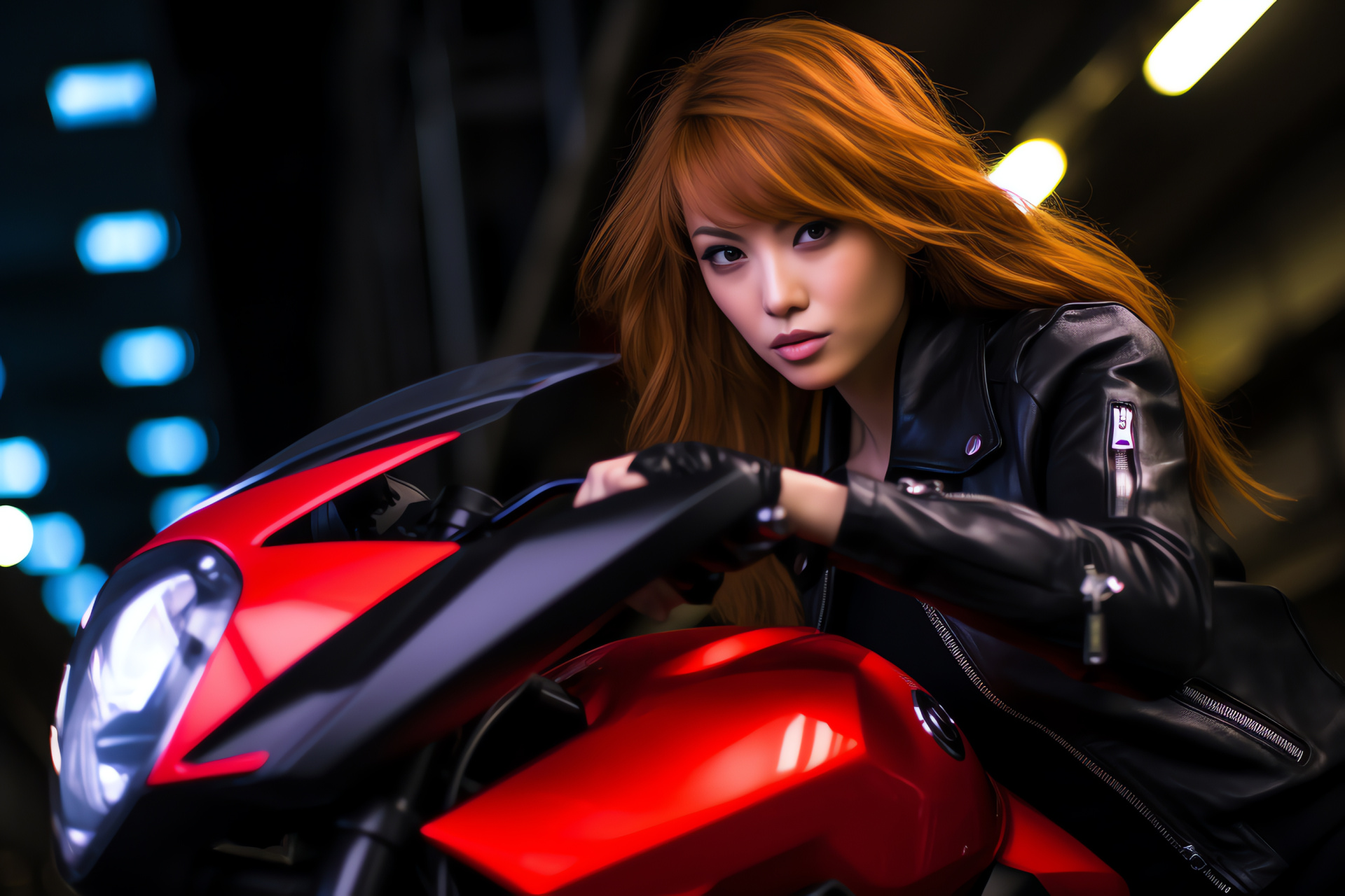 Tokyo biker, Urban daredevil, Hairpin precision, Modern rider, Illuminated journey, HD Desktop Wallpaper