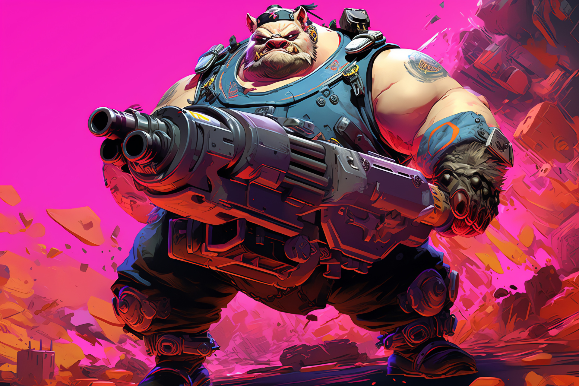 Overwatch enforcer Roadhog, Menacing game character, Post-apocalyptic survivor, Overwatch map, Gamers' antagonist, HD Desktop Image