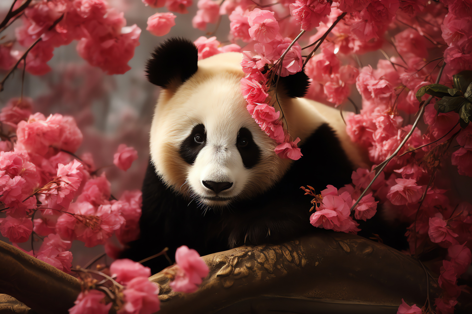 Giant panda, playful animals, red-eyed pandas, garden settings, zoological parks, HD Desktop Image