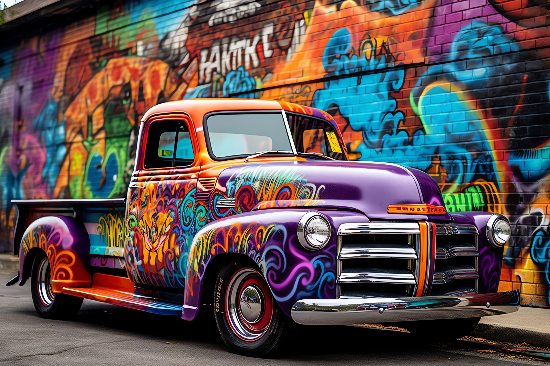 Chevrolet truck, urban art, city vibrancy, street murals, cultural display, HD Desktop Image