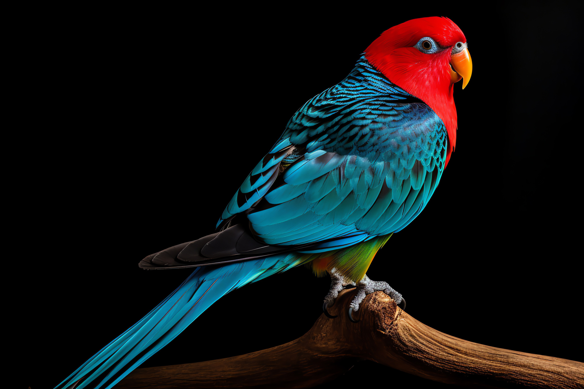 Dark backdrop parakeet, Bright beak, Psittacine bird, Avian silhouette, Blending colors, HD Desktop Wallpaper