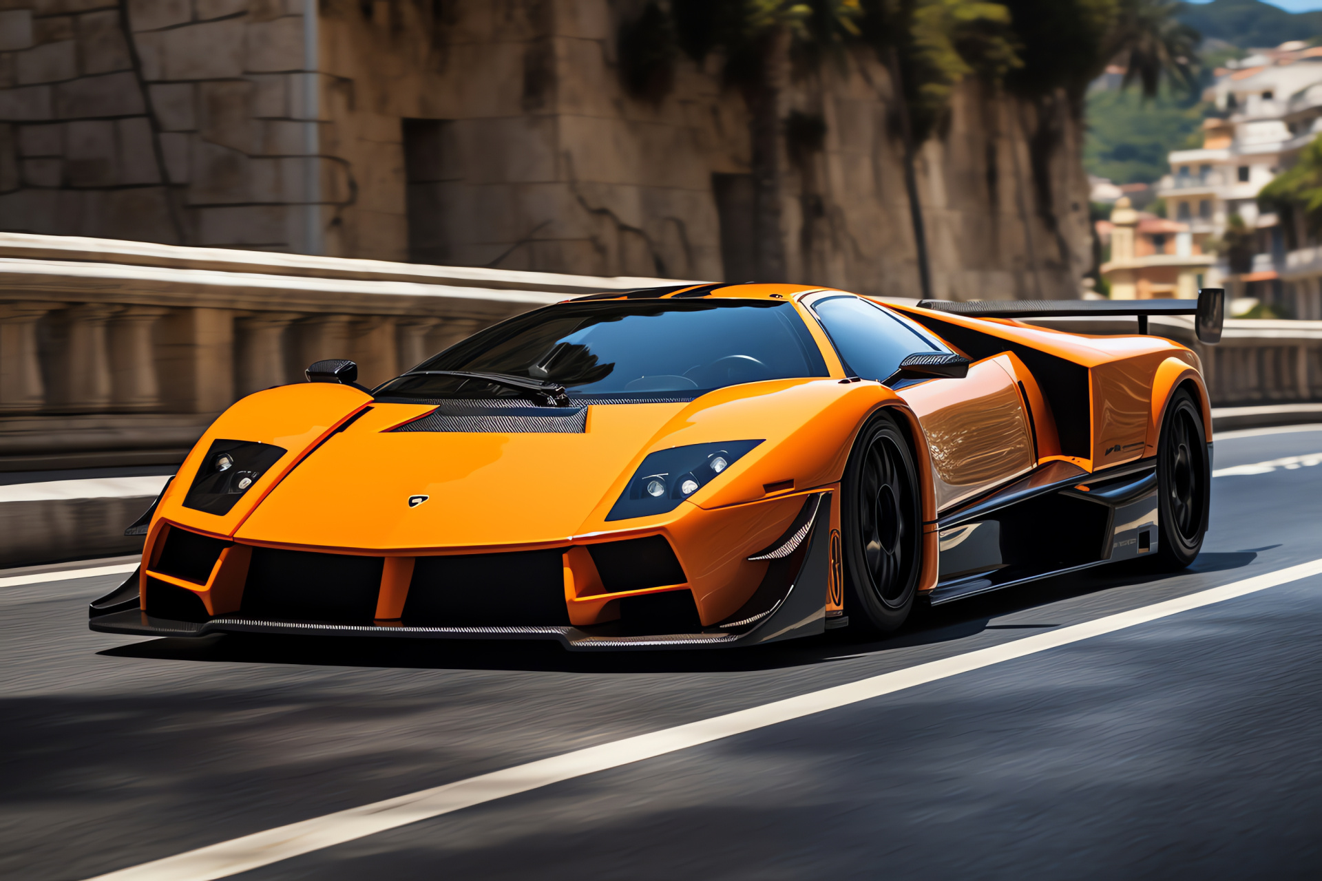 Murcielago GT1 edition, Monaco circuit racing, aerodynamic body kit, aggressive motorsport design, performance appeal, HD Desktop Wallpaper