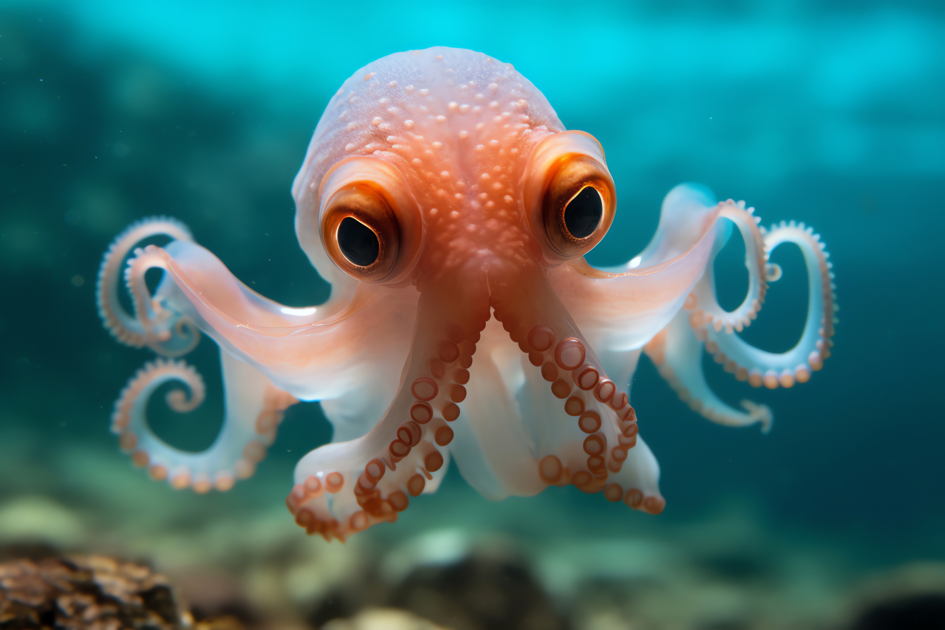 Ethereal Dumbo Octopus, Deep-sea creature, Enigmatic ear-like appendages, Ghostly aquatic explorer, Ocean depth dweller, HD Desktop Image