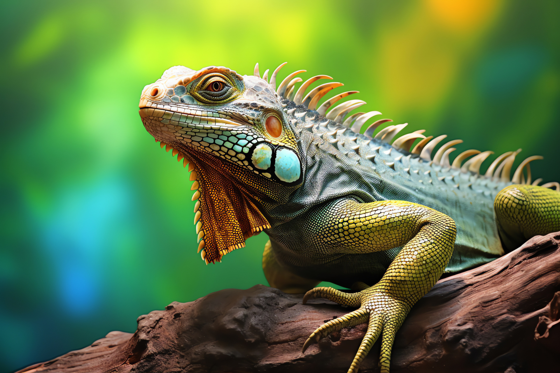 Iguana lizard, Sun-loving reptile, Tropical species, Vivid coloring, Rainforest creature, HD Desktop Image