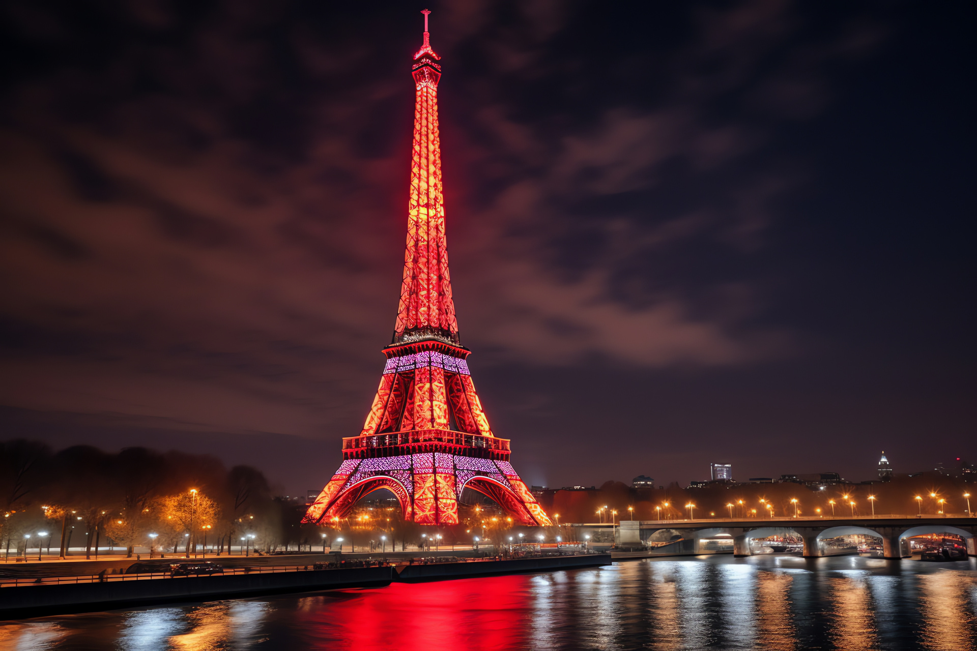 Christmas in Paris, iconic skyline, affectionate pairs, River Seine, French winter, HD Desktop Image