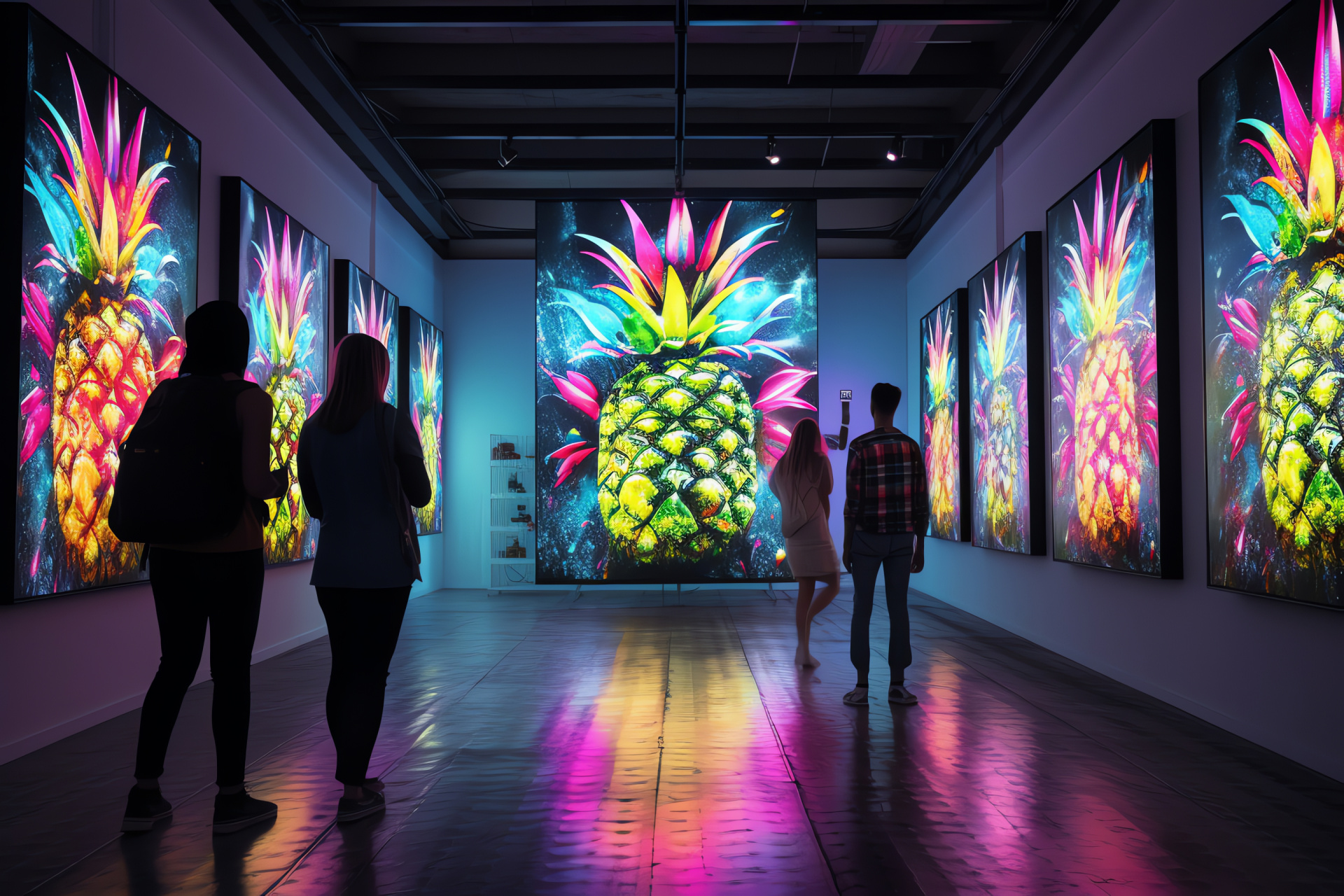 Pineapple exhibit, modern artistry, pop art sensation, fruit representation, gallery item, HD Desktop Image