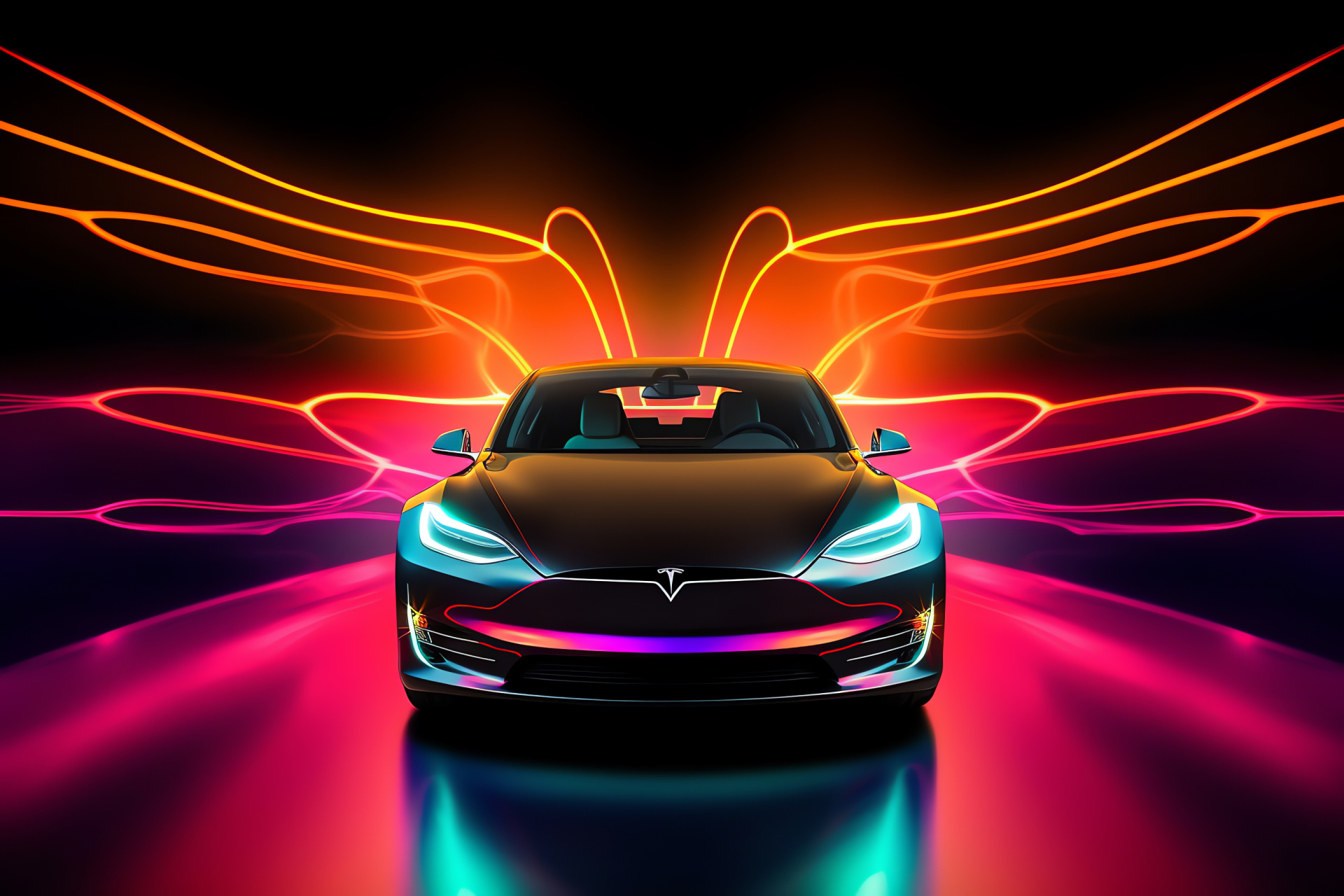 Tesla Model S, Electric vehicle, Automotive design, High-angle shot, Triad backdrop, HD Desktop Wallpaper