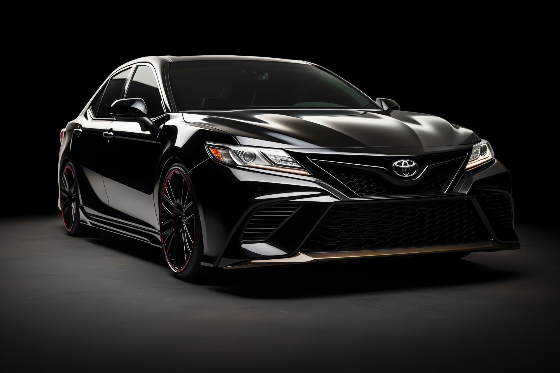 Toyota TRD series, Camry variant, Expansive framing, Modern sedan, Absolute blackness, HD Desktop Wallpaper