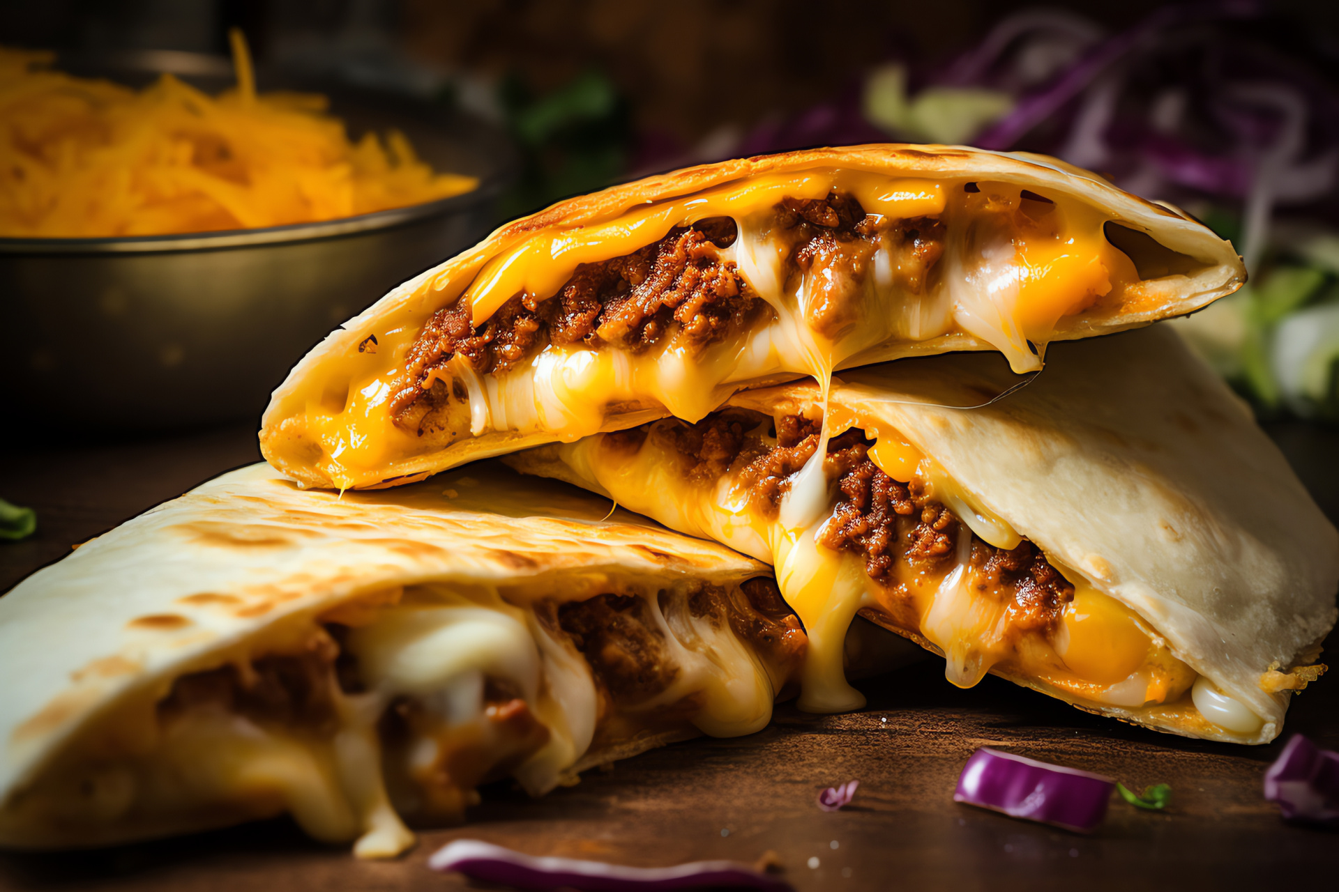 Taco Bell quesadilla, Cheesy snack, Queso melt, Savory fillings, Cuisine close-up, HD Desktop Image