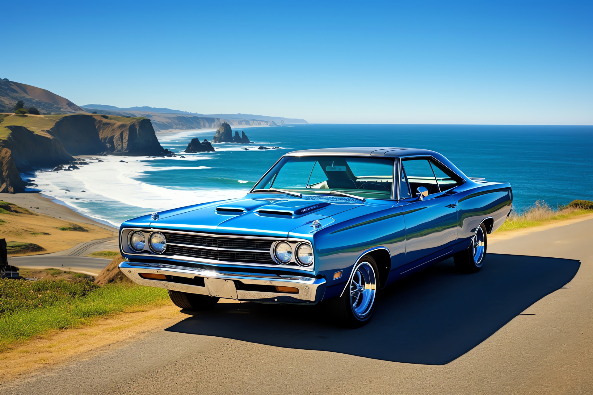 Plymouth GTX classic, Seashore cruising, Relaxing drives, Premium polish, Coastal allure, HD Desktop Image