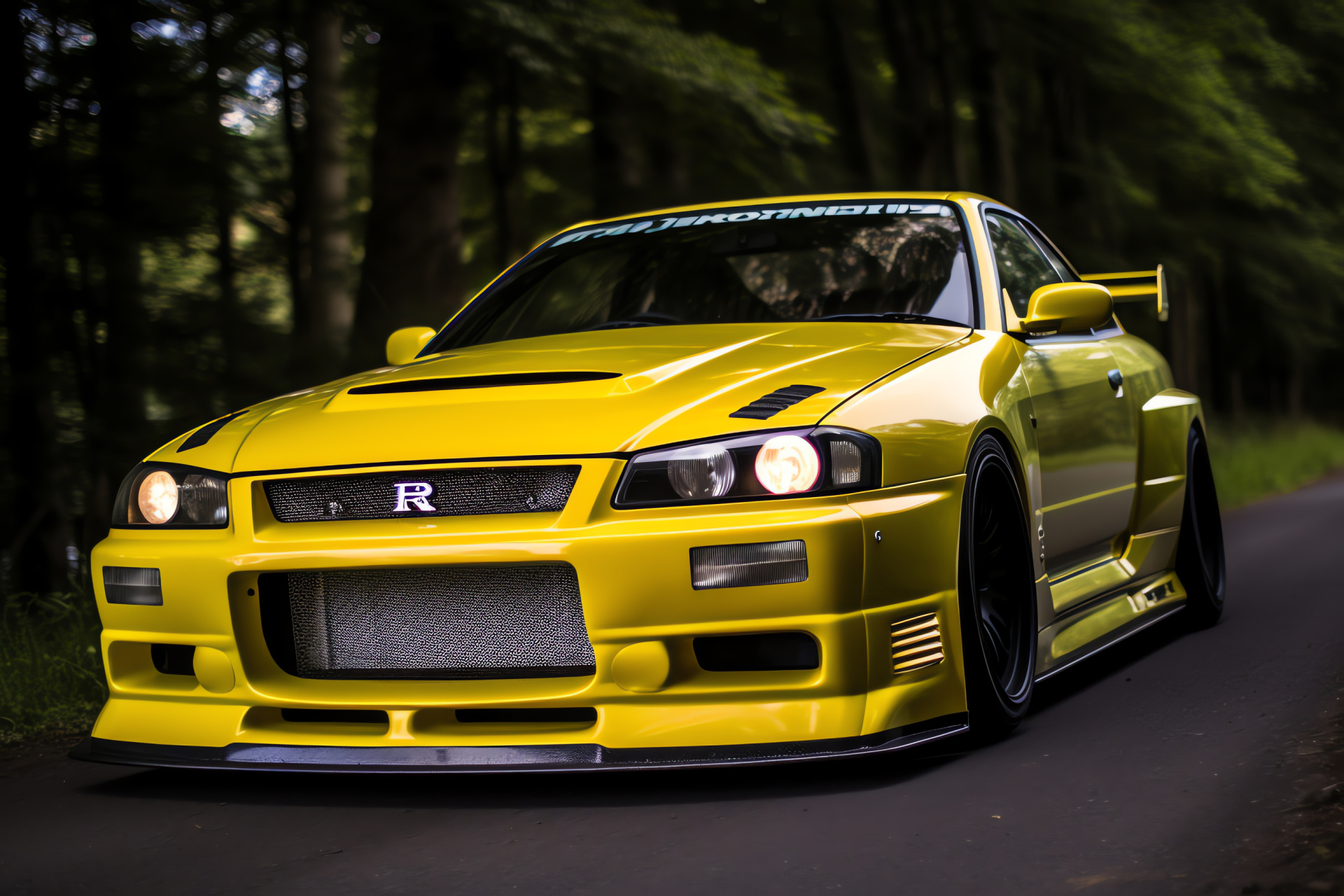 Nissan Skyline GTR R33, Renowned track prowess, Bright yellow appearance, Nrburgring Nordschleife, Professional motorsport, HD Desktop Wallpaper