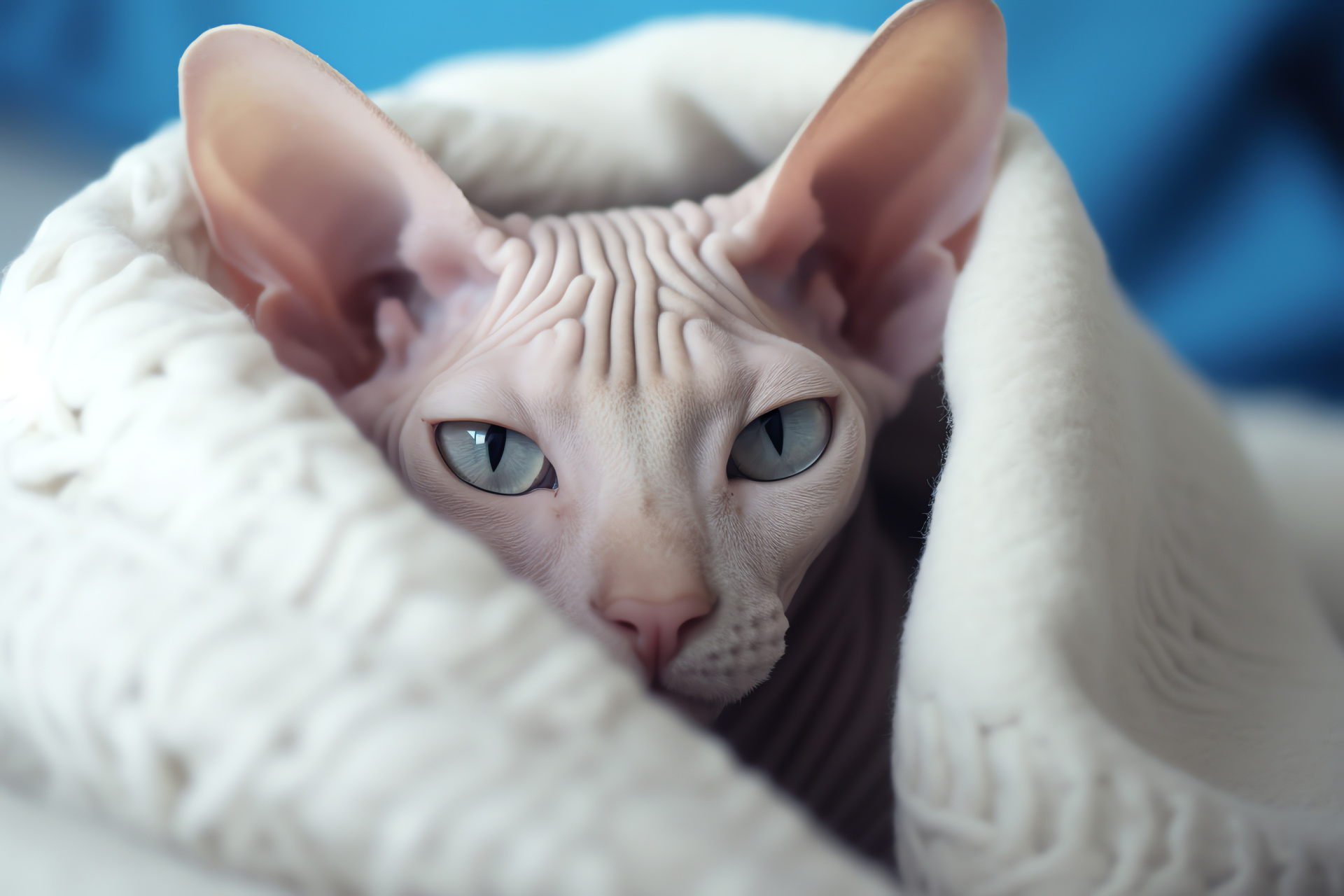 Sphynx Breed Cat, Naked feline, Blue sphynx gaze, Skin-like cat coat, Textured appearance, HD Desktop Wallpaper