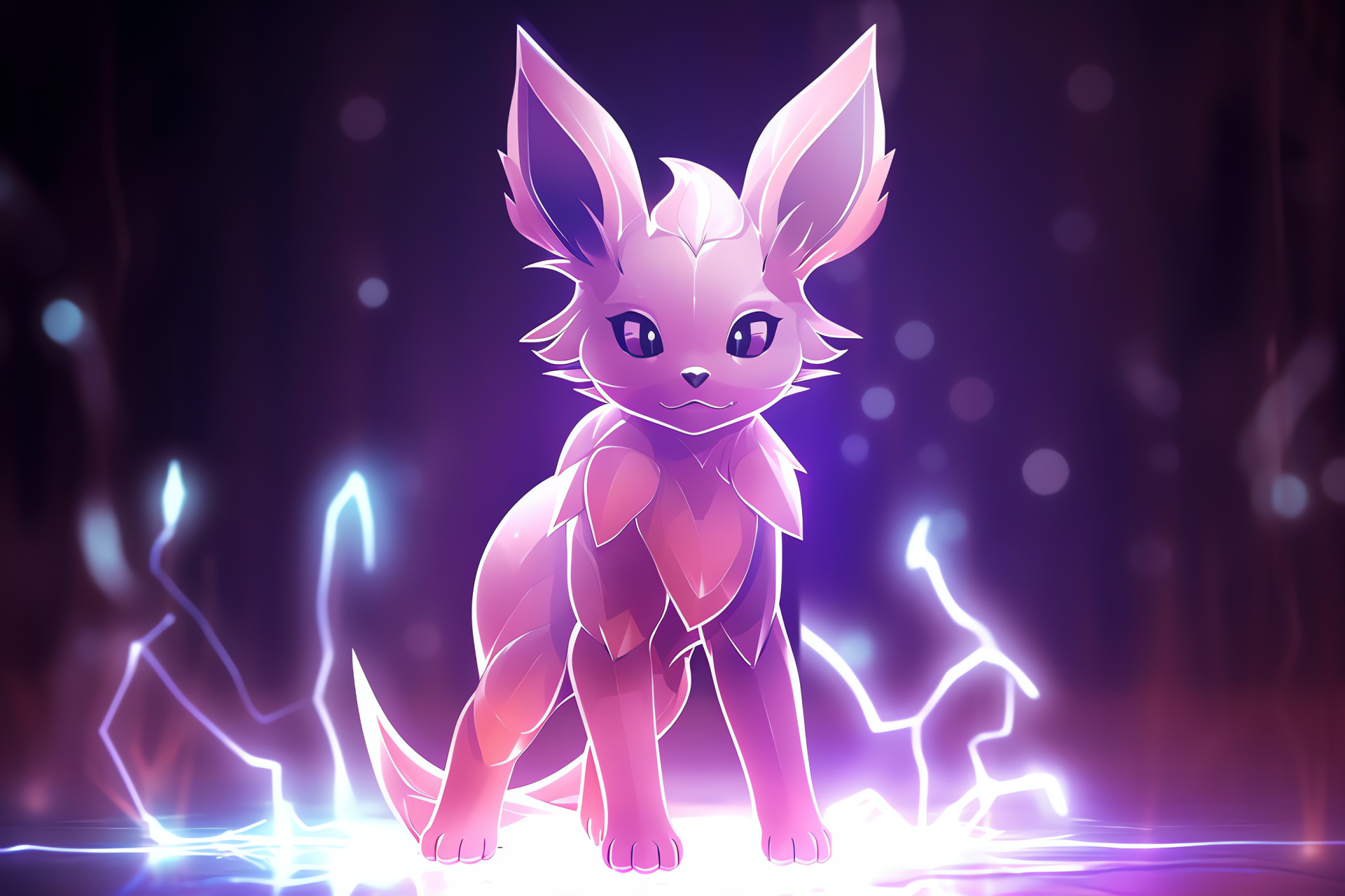 Espeon psychic grace, Eevee's evolution, Violet coat, Verdant eye tint, Enigmatic aura, HD Desktop Image