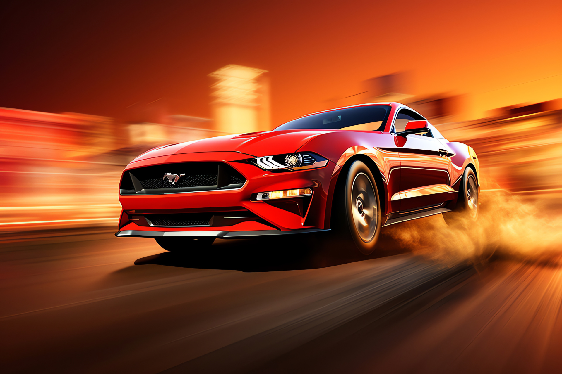 Ford Mustang display, Pure red intensity, Expansive viewing angle, Automotive prowess, Electric muscle car, HD Desktop Image