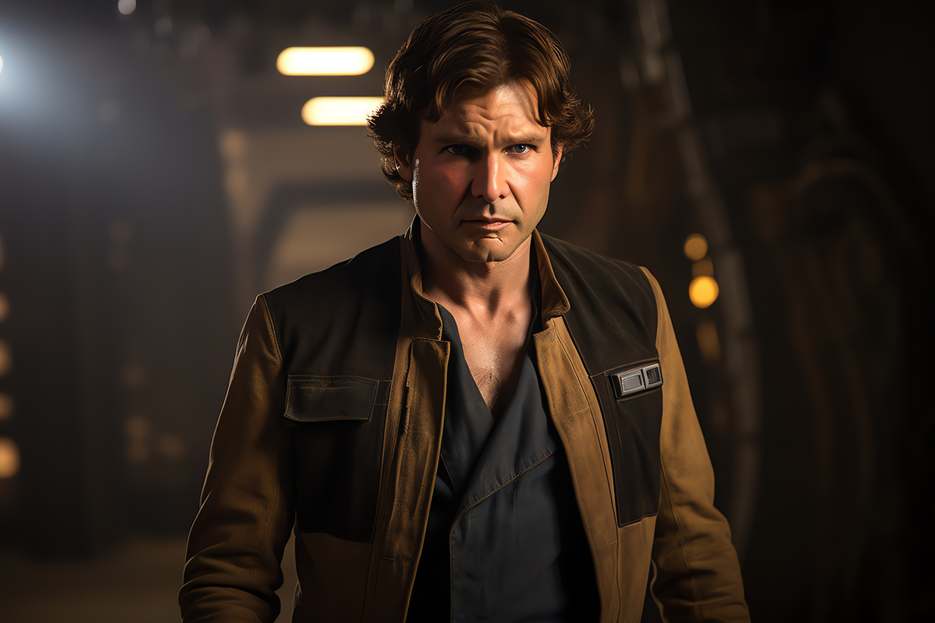 Space smuggler, Captain Han Solo, Crafty hazel eyes, Han's blaster, Iconic spaceship, HD Desktop Wallpaper