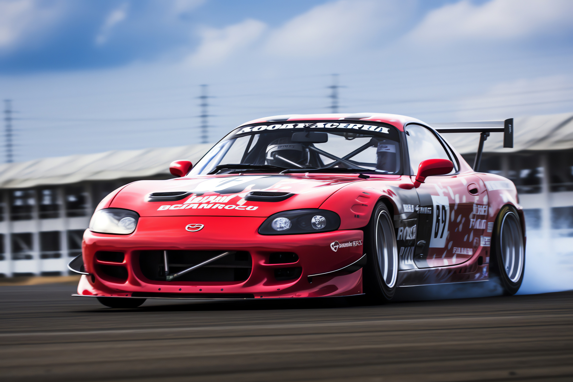 Mazda RX-7 stance, Tsukuba track, Japanese sports car, drift culture, performance kit, HD Desktop Image