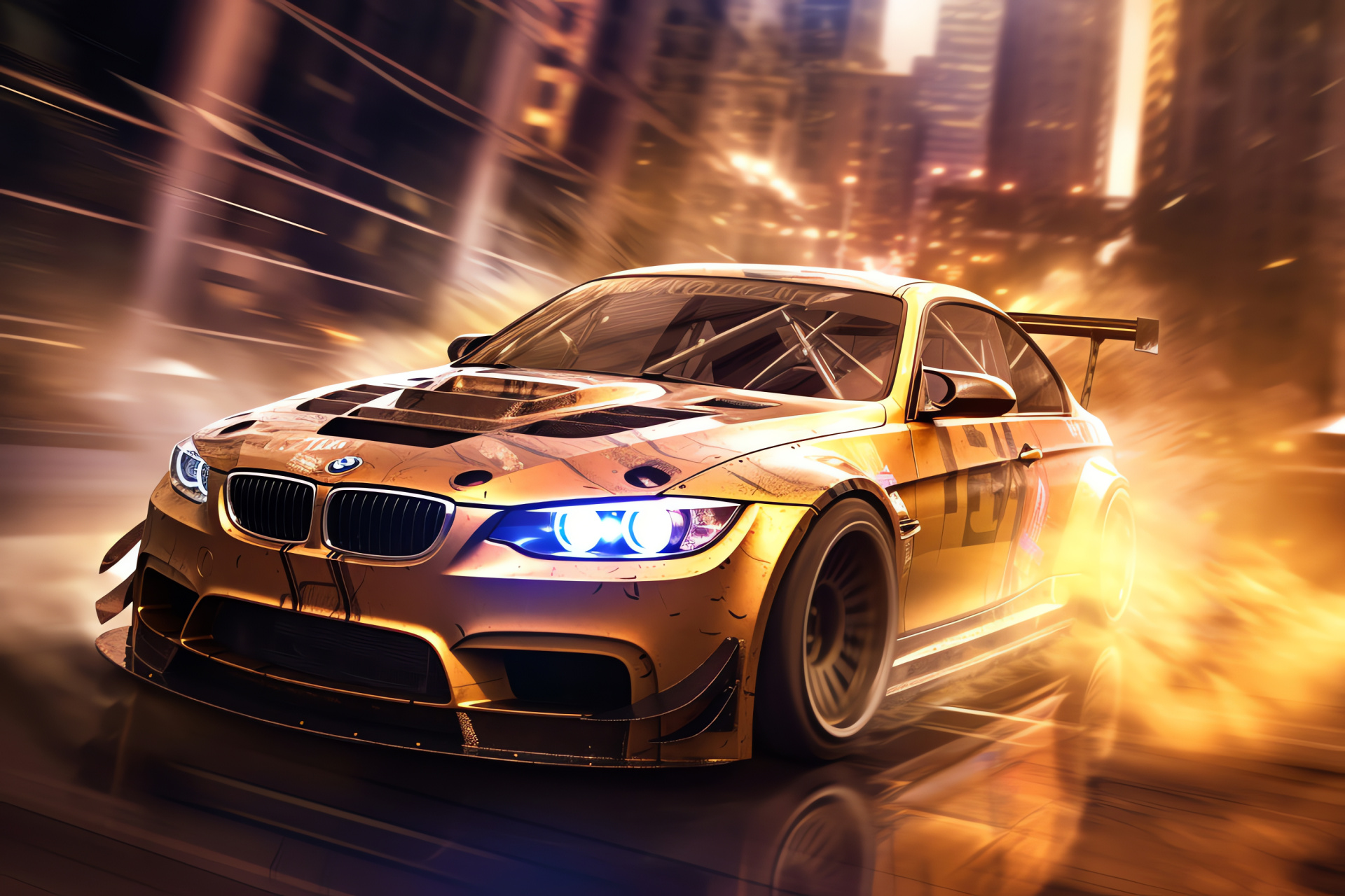 Customized beauty M3 GTR, NFS icon, Black-gold livery, Sophisticated adversary, Simple dual-tone setting, HD Desktop Wallpaper