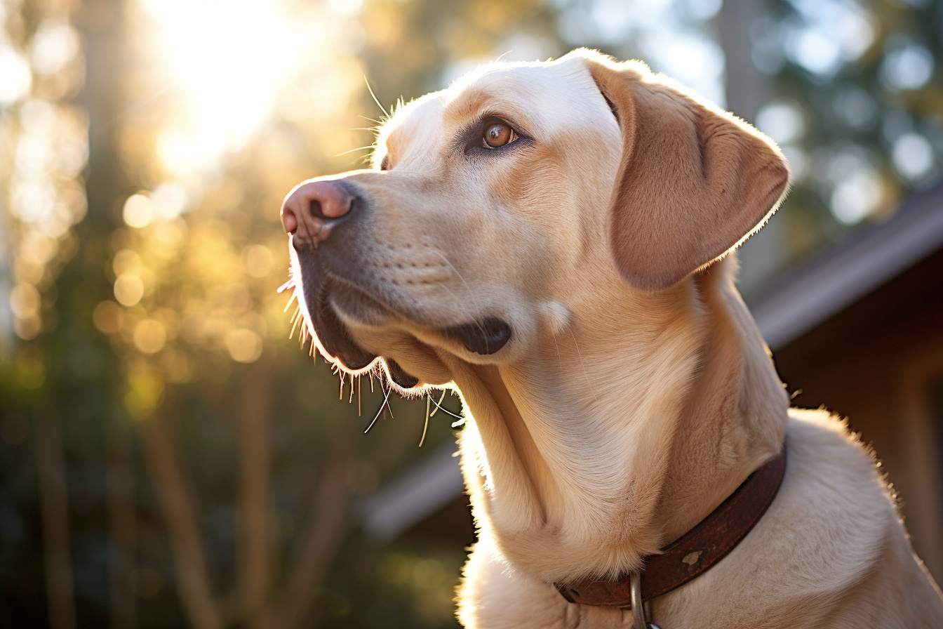 Loyal Yellow Lab, Watchful canine, Golden retriever fur, Sunlit pet, Domestic animal, HD Desktop Wallpaper