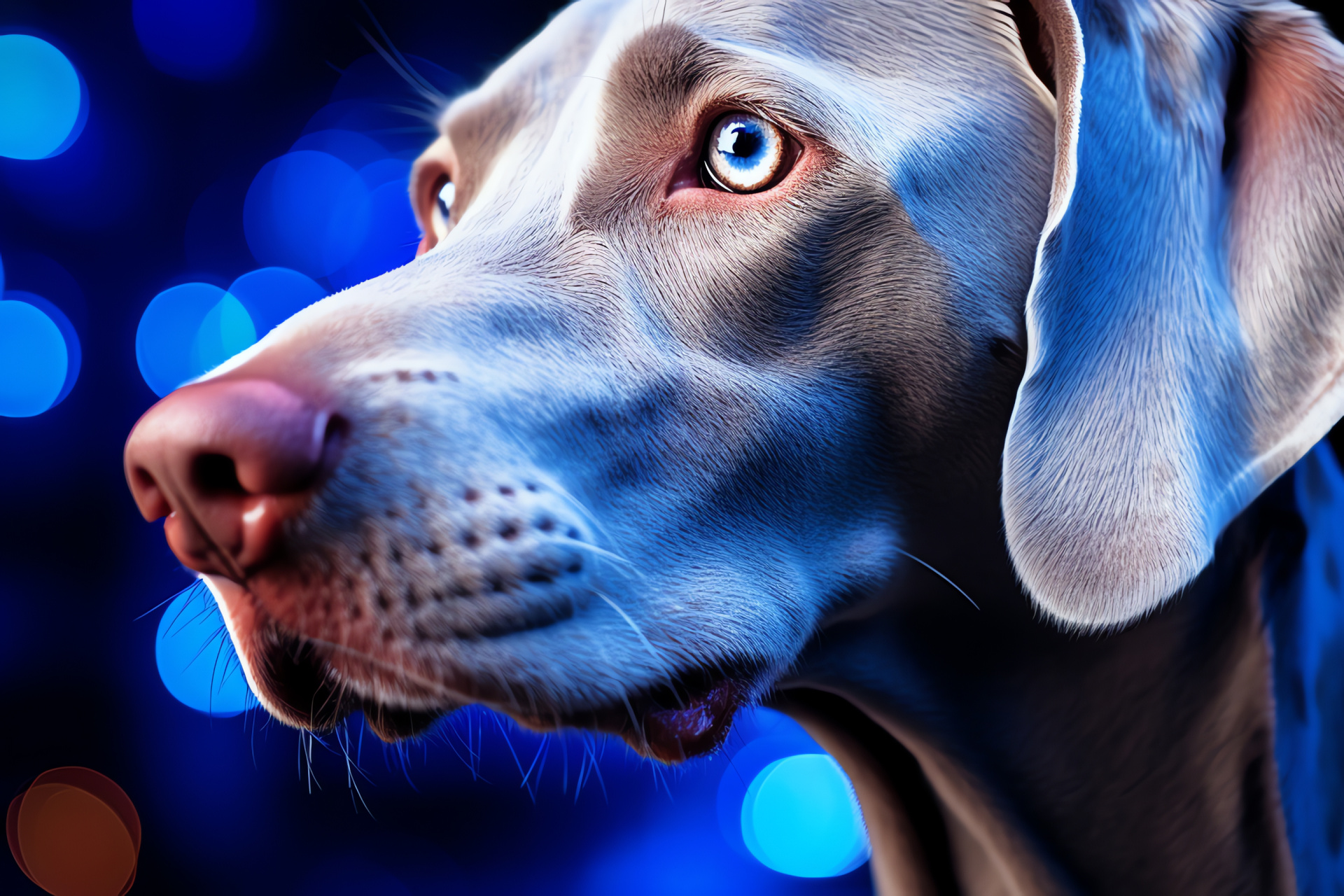 Pointer breed, platinum fur, azure vision, intimate portrayal, luminous outline, HD Desktop Image