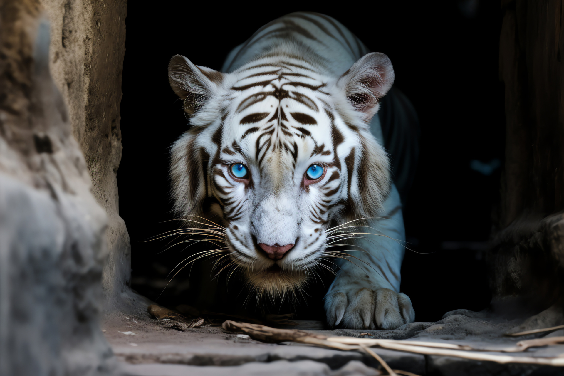 Spiritual Tiger essence, ghostly feline, ancient Cambodian relics, mystical stripes, HD Desktop Image