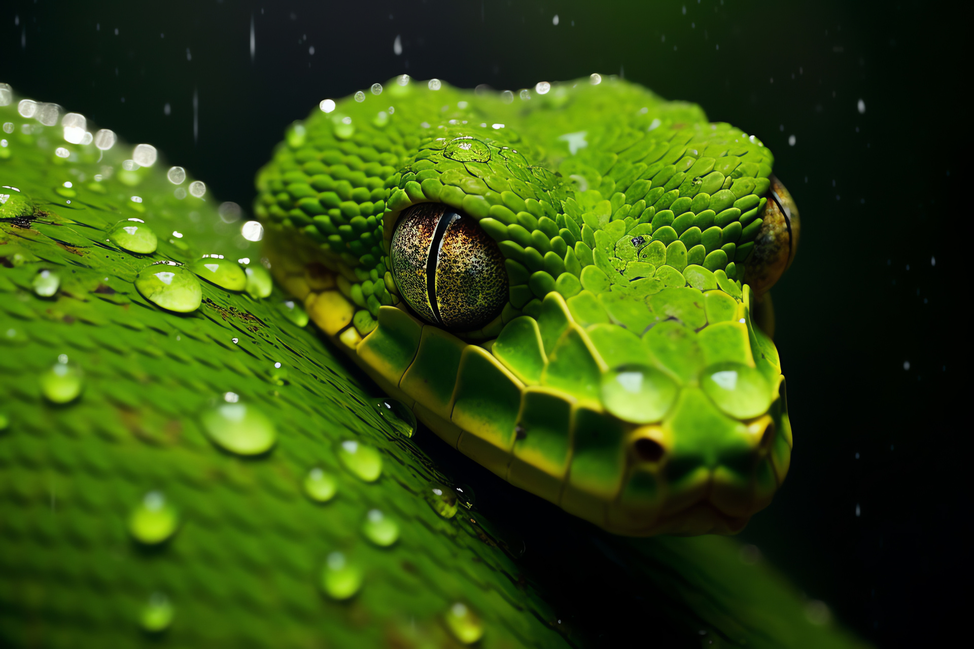 Eyelash Viper, Emerald orbs, Neon green scales, Costa Rica habitat, Venomous reptile, HD Desktop Image