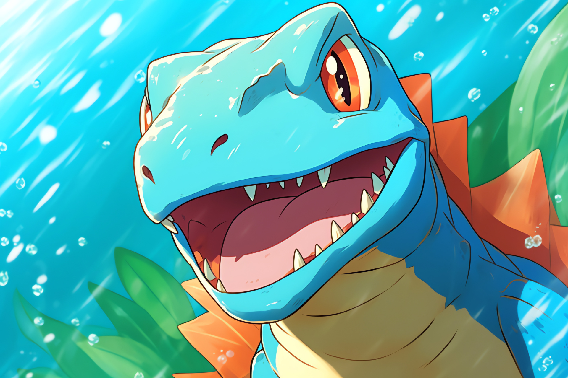 Gaming character Totodile, Water attribute, Orange-eyed Pokmon, Joyful expression, Pokmon franchise, HD Desktop Wallpaper