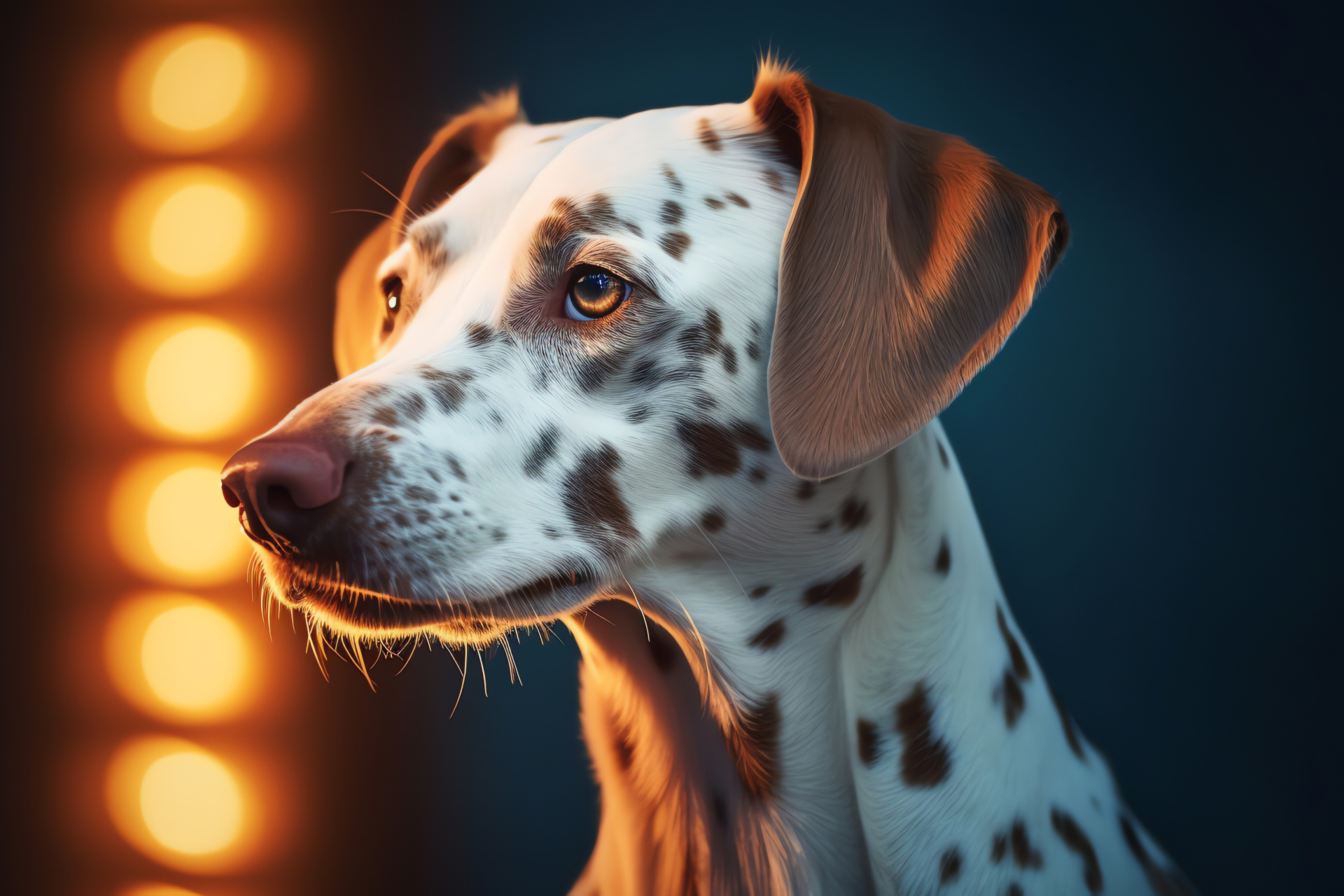 Multicolored White Dog, Canine features, Brown fur patches, Playful animal close-up, Mature pet portrait, HD Desktop Image