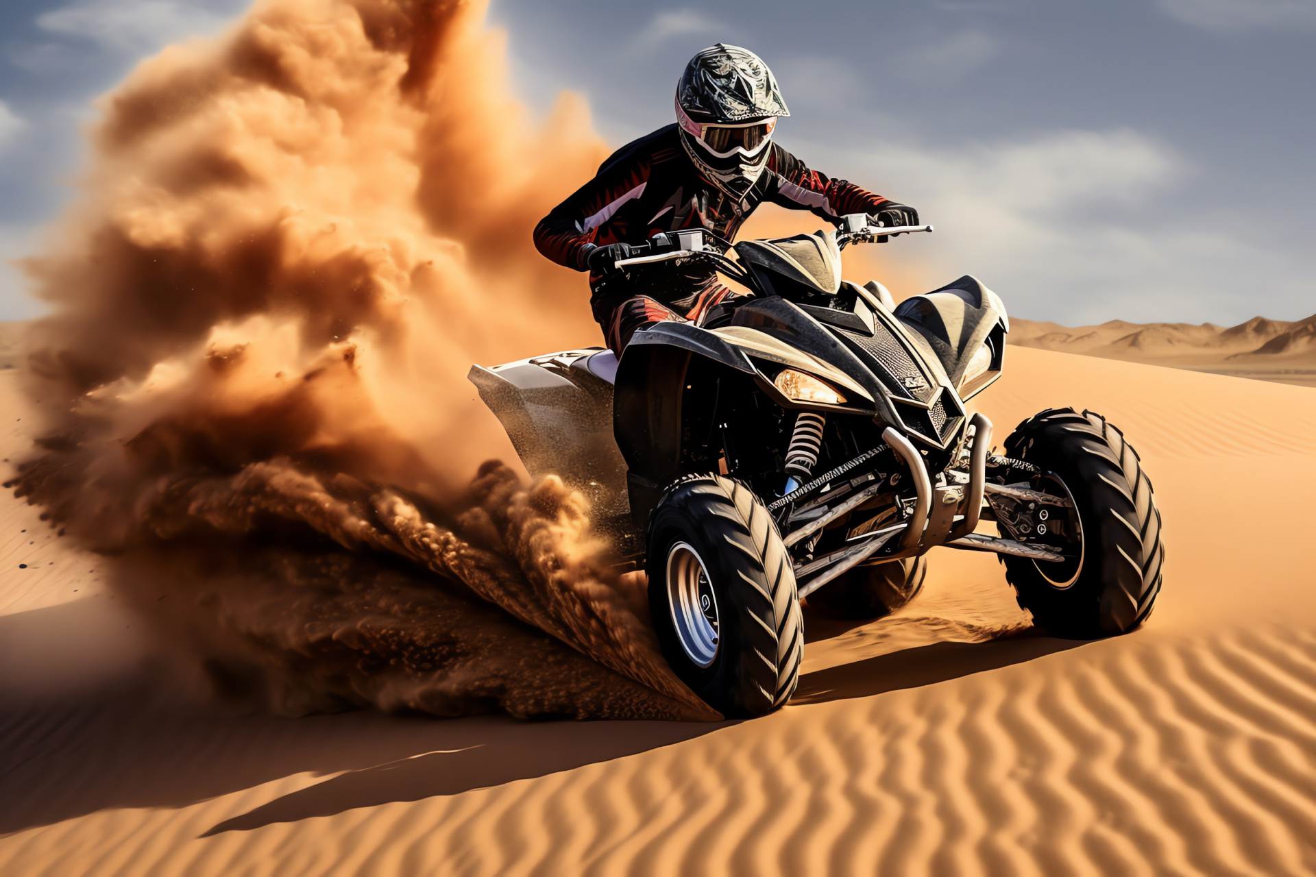 Raptor 700 Baja, Desert terrain, Rugged outdoor, High-performance tires, Advanced suspension tech, HD Desktop Image