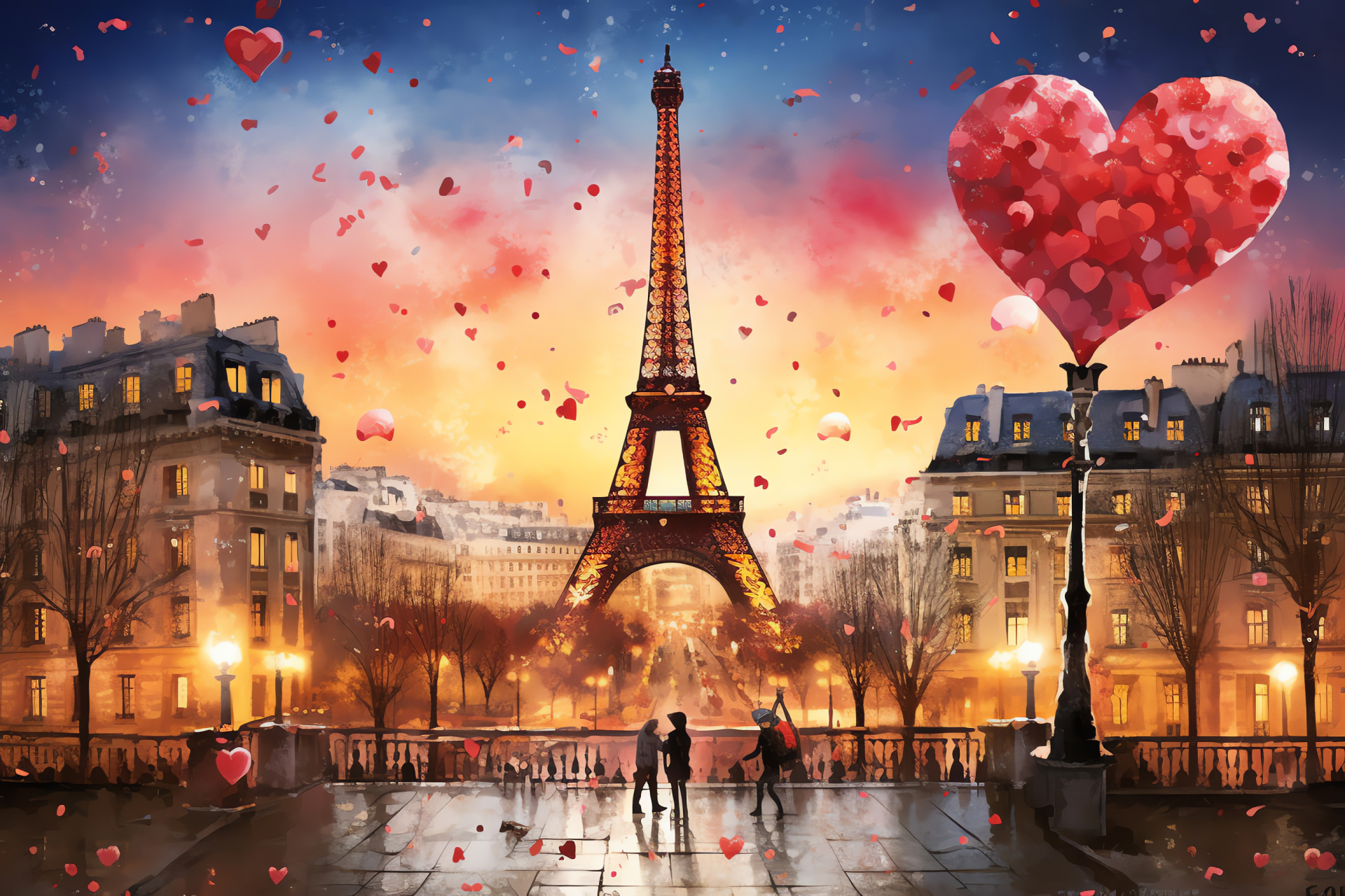 Snoopy Valentine, Parisian thoroughfares, amorous ornaments, festive sprinkles, HD Desktop Wallpaper