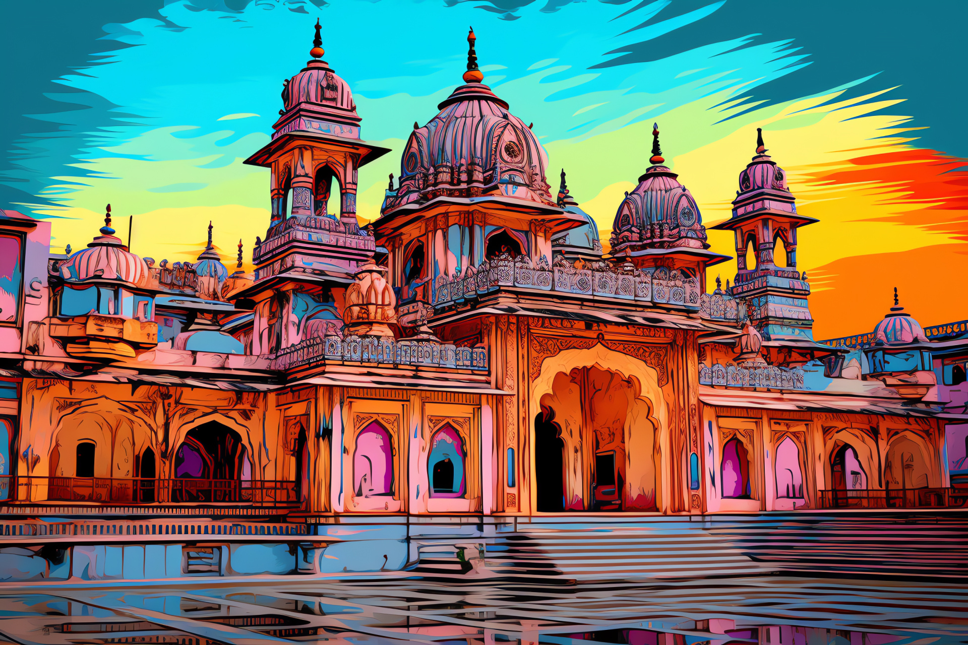 Janakpur city temple, Hindu Janaki Mandir, Nepalese religious site, Traditional Mithila artwork, Festive ornamentation, HD Desktop Image