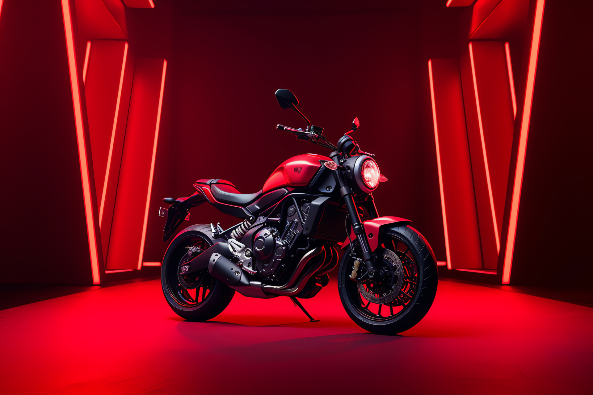 Yamaha XSR700, Classic-inspired modernity, Prominent paintwork, High viewpoint, Pure red canvas, HD Desktop Image