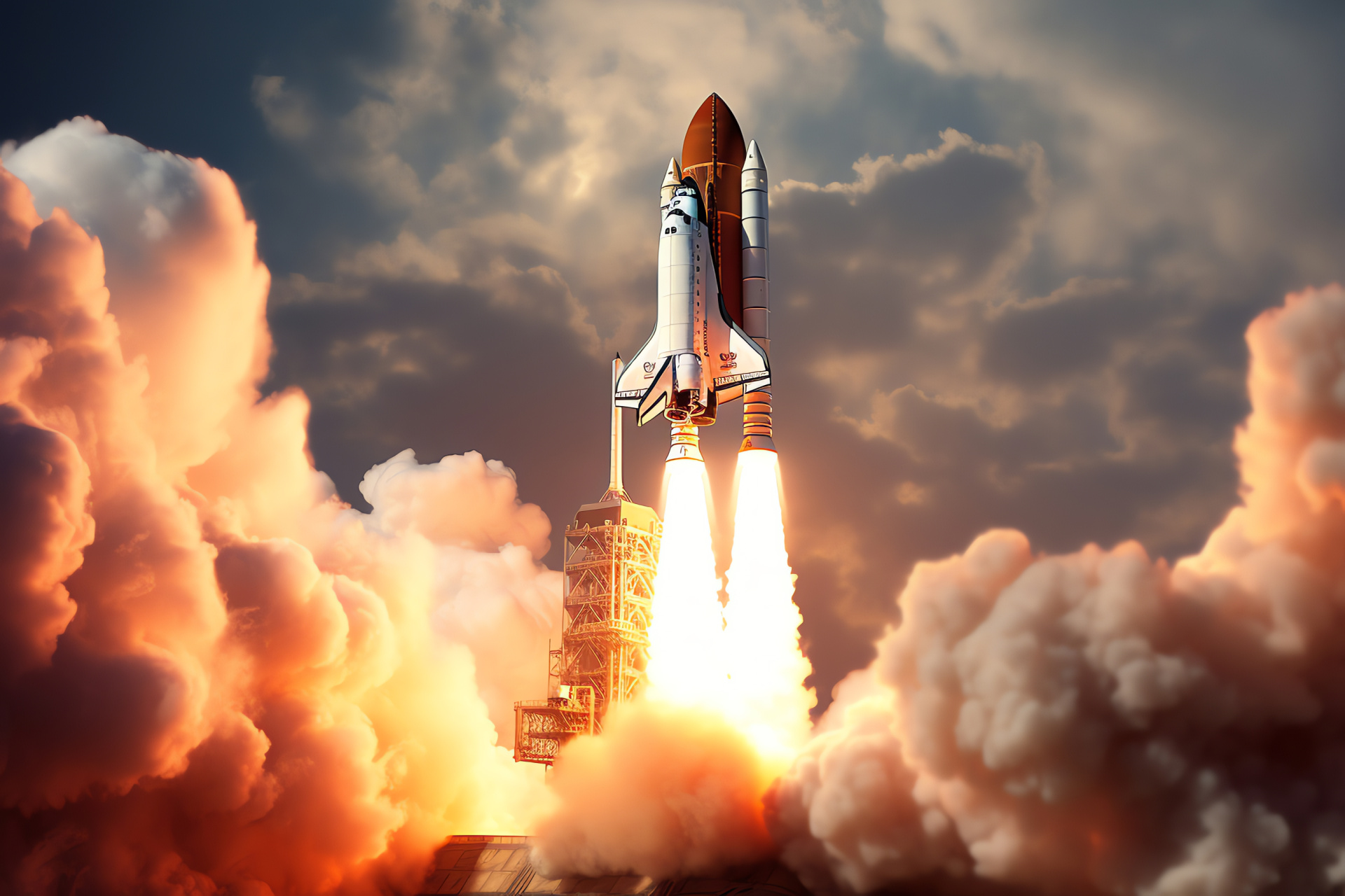 Orbital transport, Shuttle launch, Space exploration, Fiery ascent, Aeronautics spectacle, HD Desktop Image