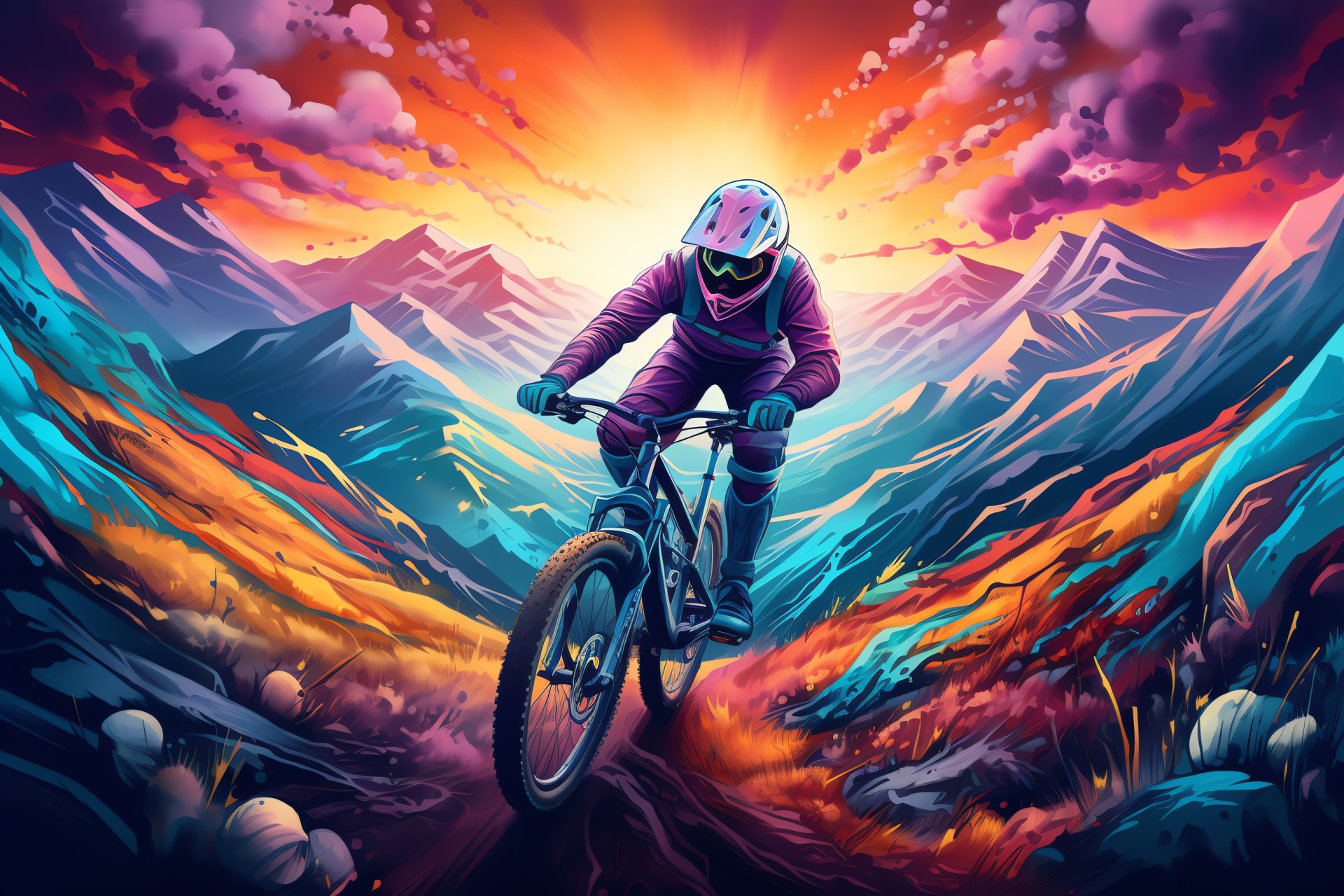 Mountain biking, Overhead cycling view, Downhill rush, Ethereal destination, Mountain bike challenge, HD Desktop Wallpaper