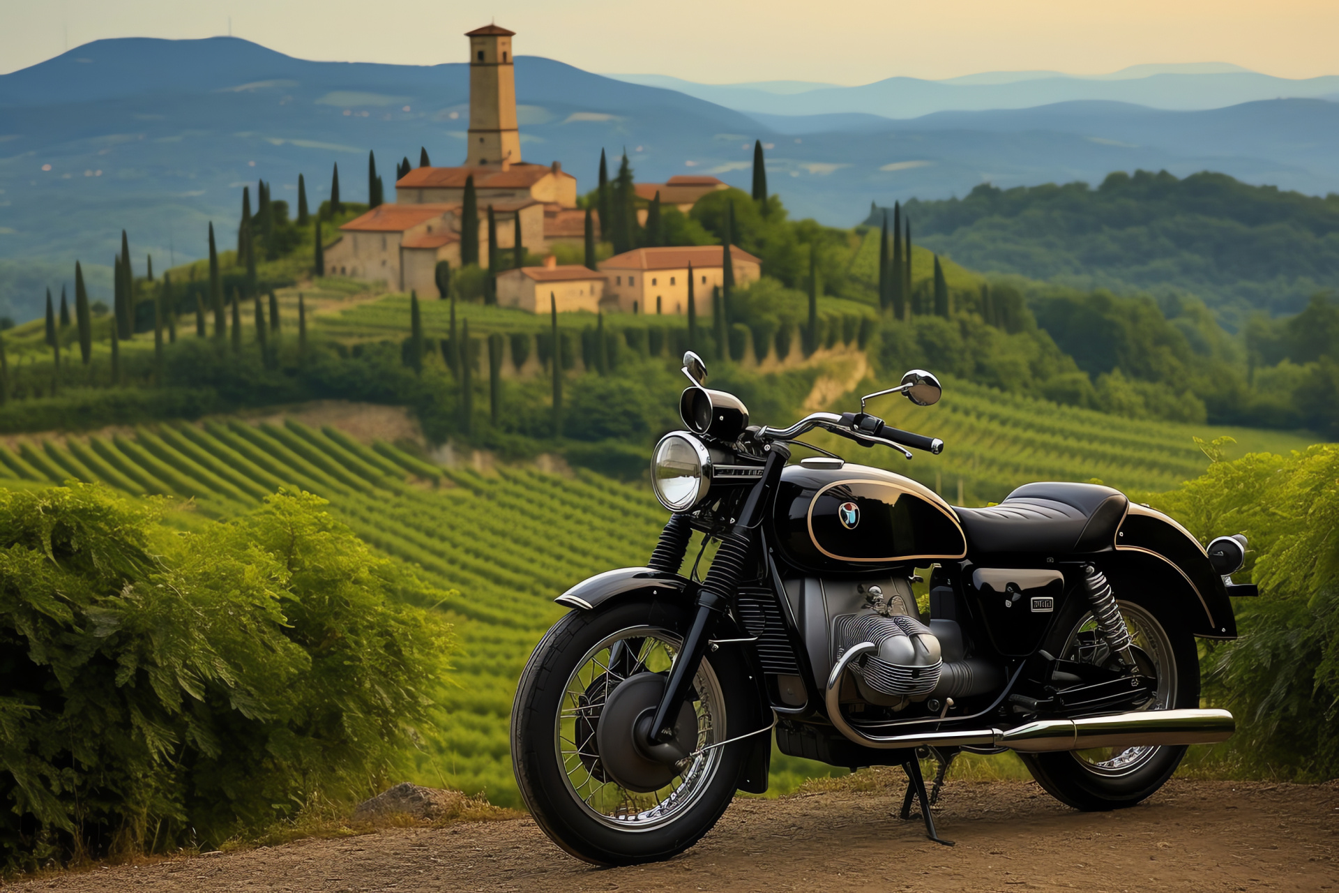 Moto Guzzi V7 Special, Italian motorbike, Tuscany views, Classic Guzzi design, Vintage motorcycle experience, HD Desktop Image