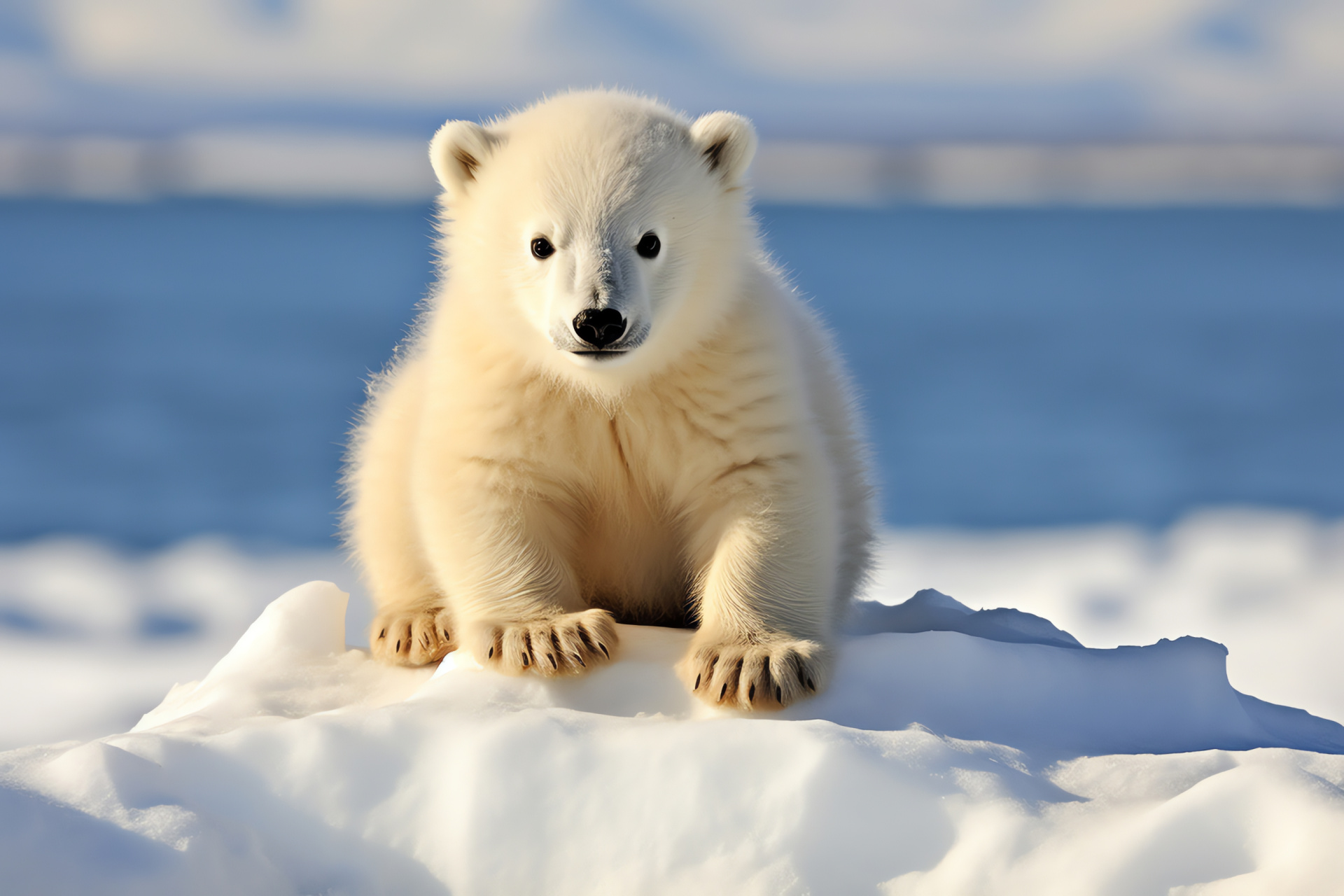 Arctic wildlife, Young polar bear, Soft mammalian cover, Snowy wildlife, North Pole habitat, HD Desktop Image