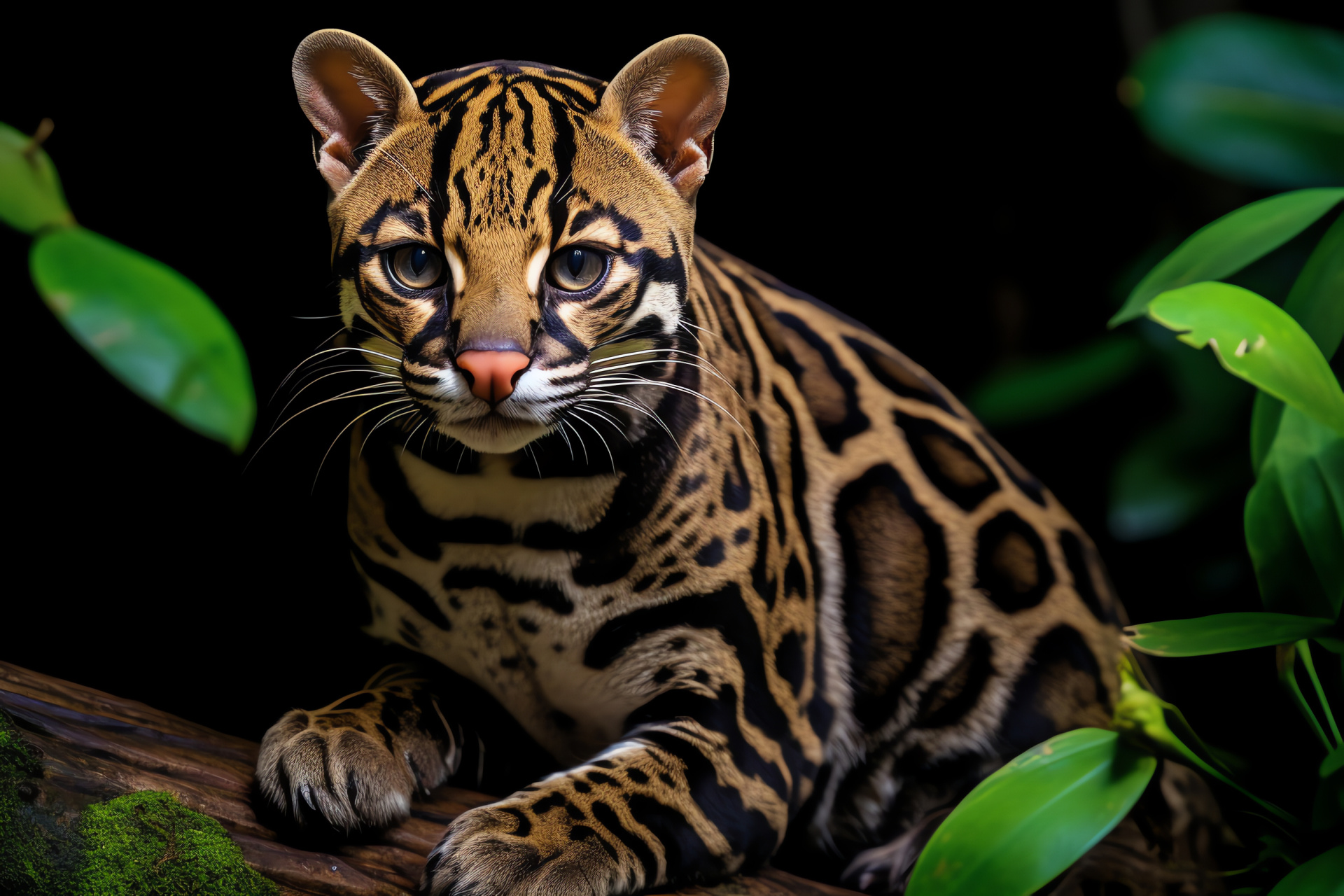 Ocelot portrait, wild feline beauty, lush Amazon habitat, expressive golden gaze, natural camouflage, HD Desktop Wallpaper