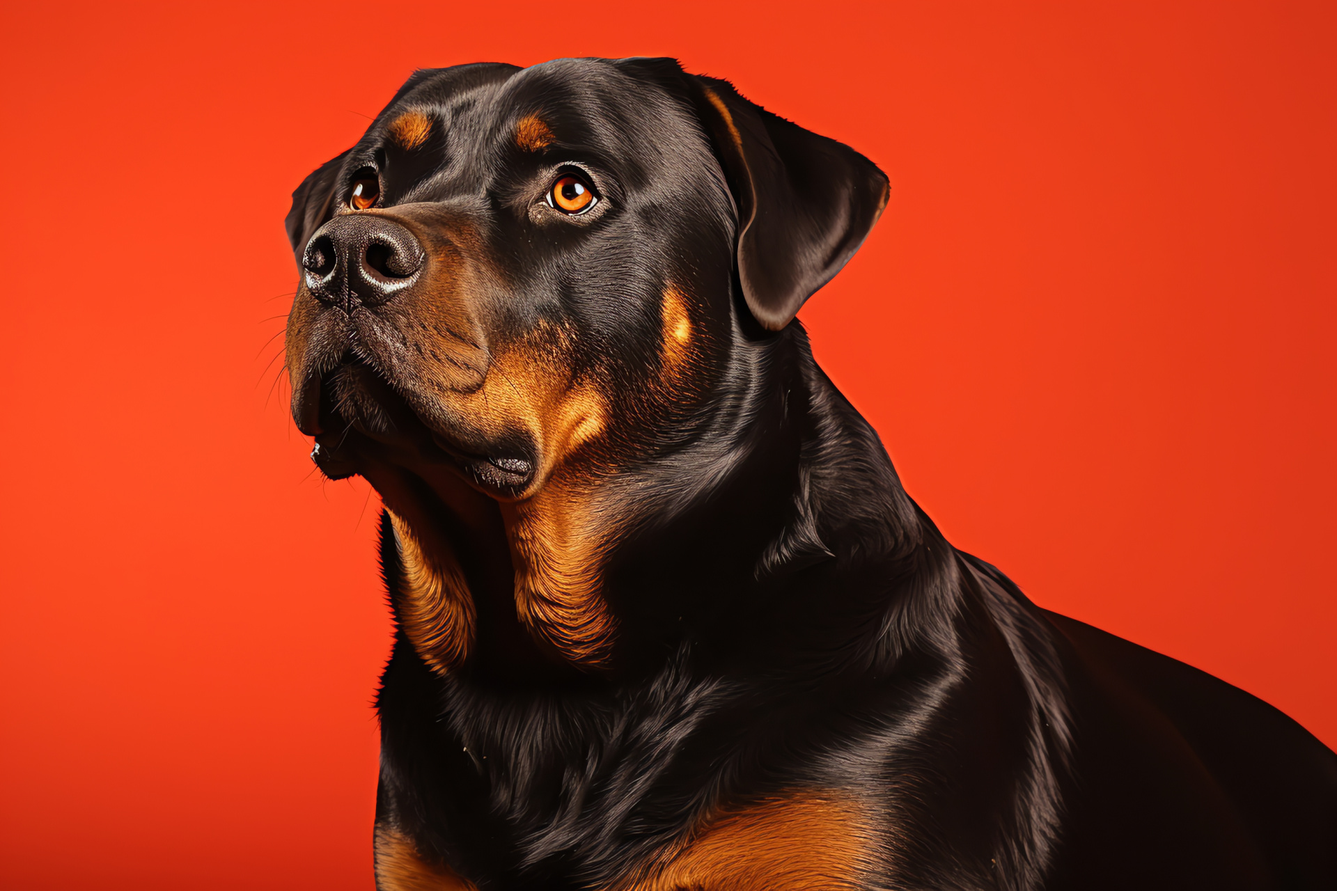 Guardian Rottweiler, Assured canine presence, Fiery backdrop, Firm ocular regard, Stance of certainty, HD Desktop Wallpaper