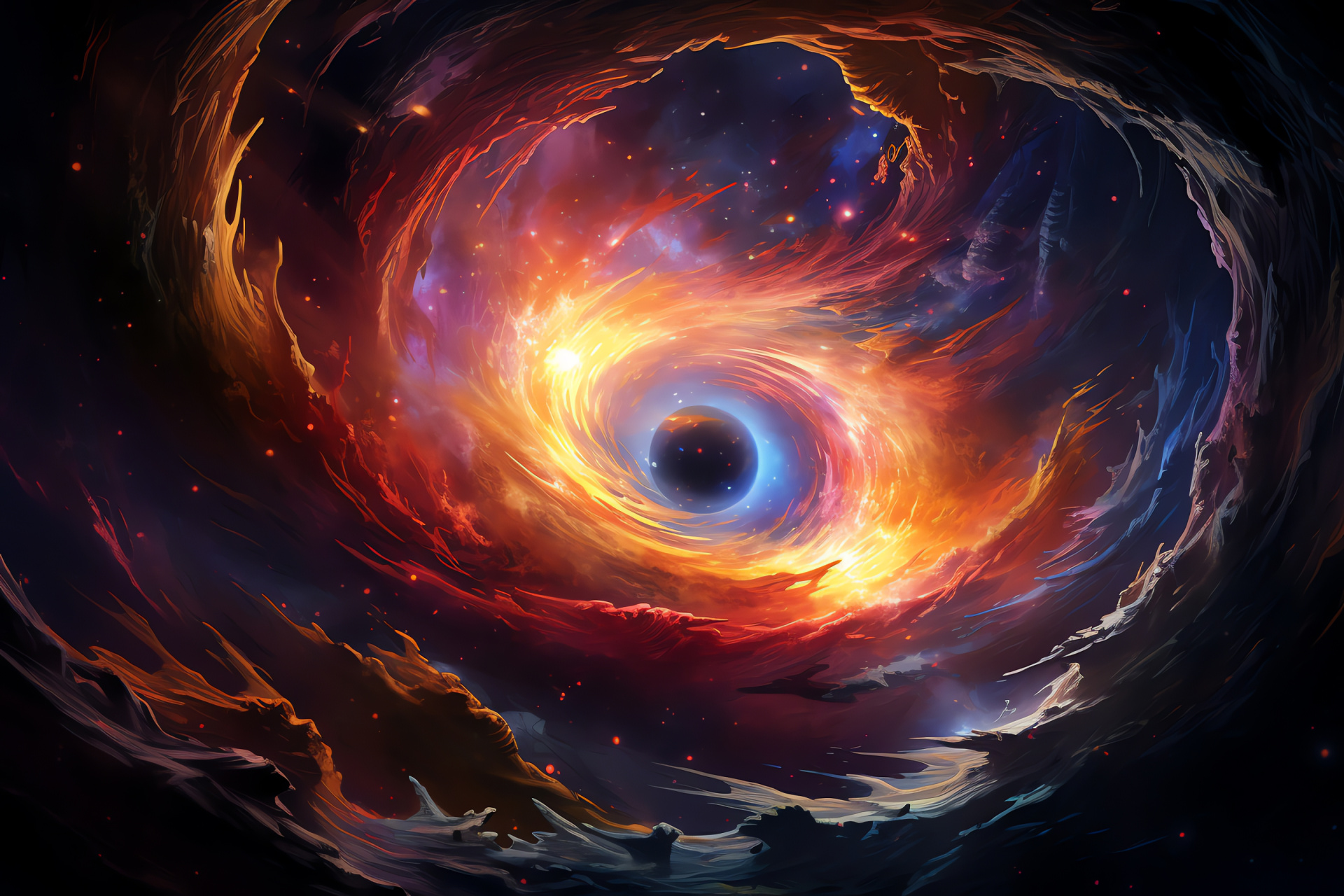 Cosmic event depiction, Galactic journey concept, Interdimensional passage, Infinity conduit, Nebulous phenomenon, HD Desktop Image